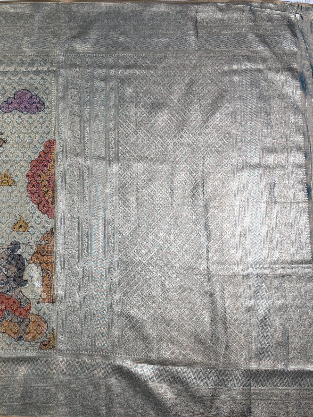 MIMOSA Sapphire Kalamkari Saree — pallu and zari work detail