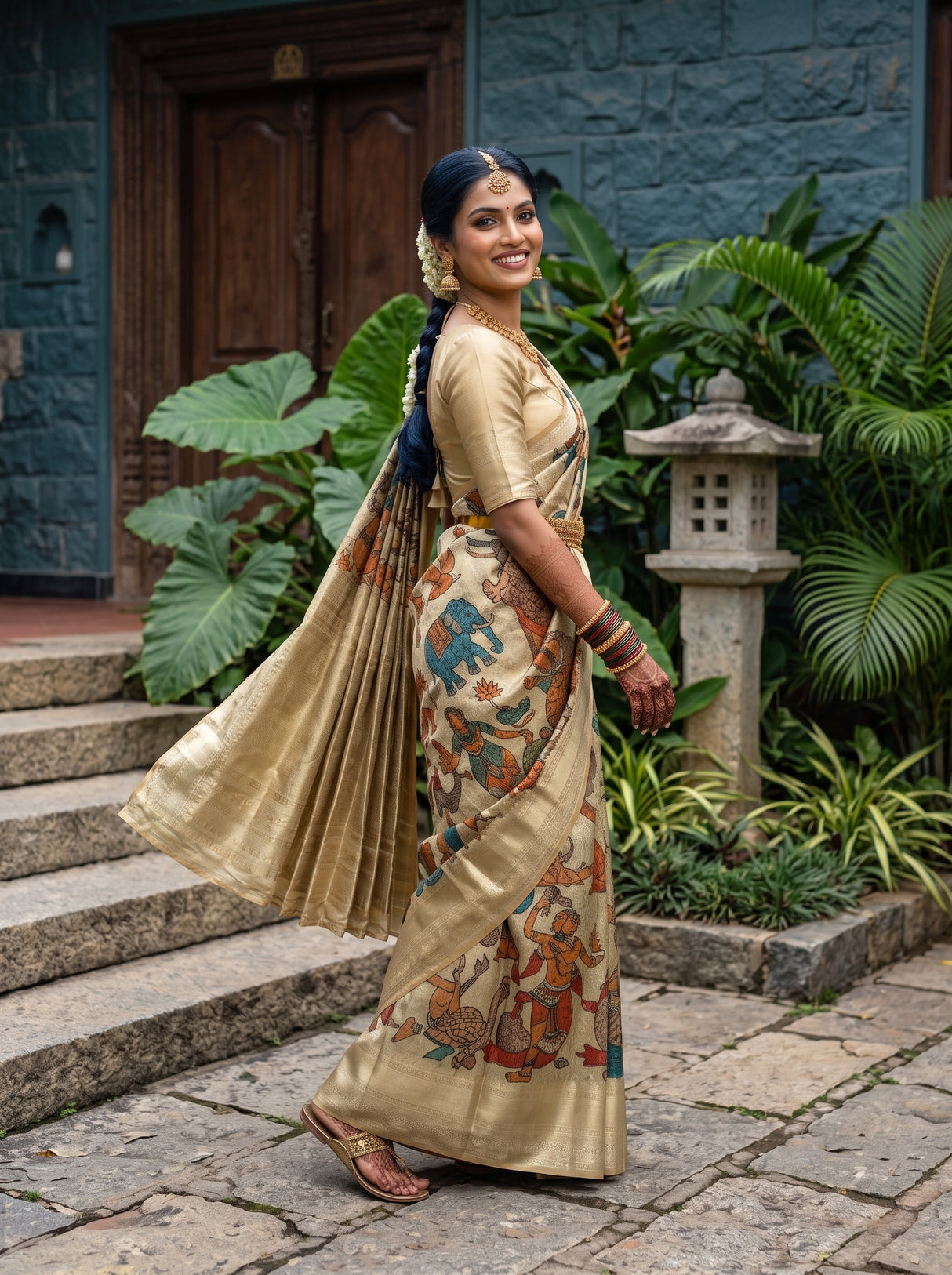 MIMOSA Tussar Kalamkari Saree — pose 9 styling detail