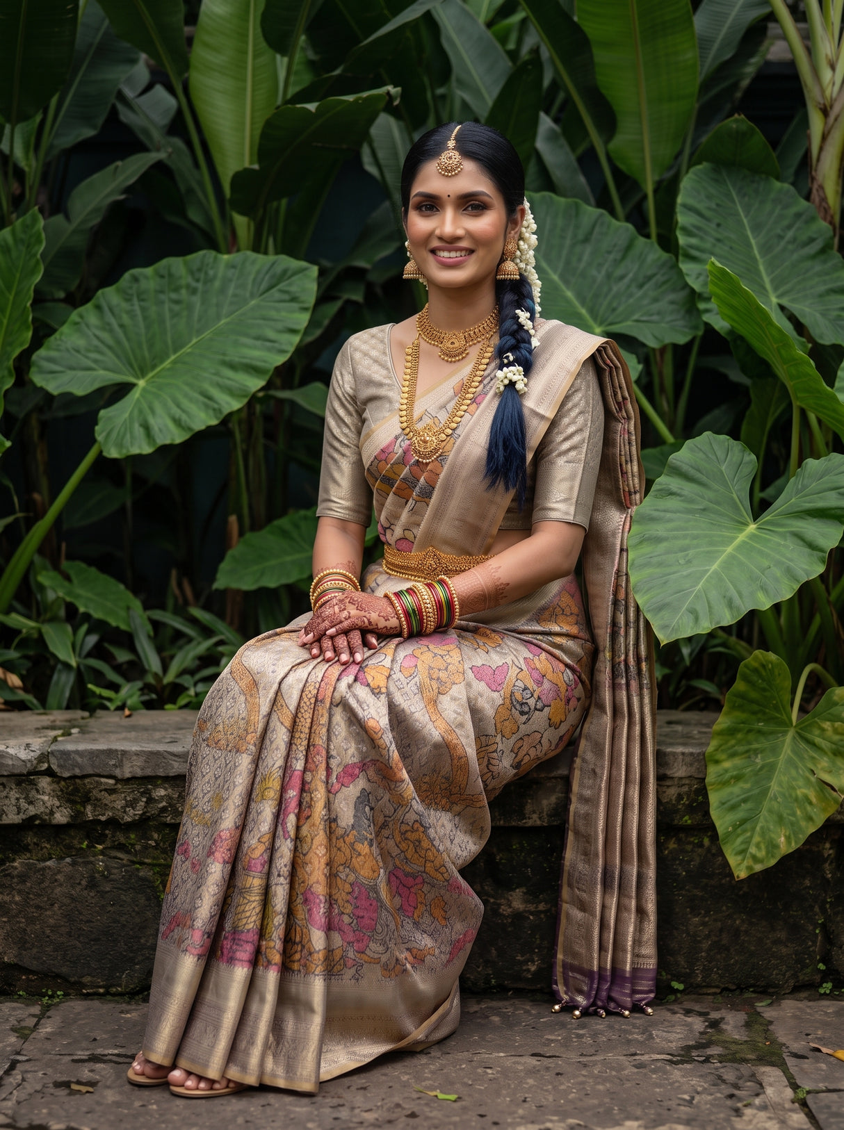 MIMOSA Violet Kalamkari Saree — pose 8 styling detail