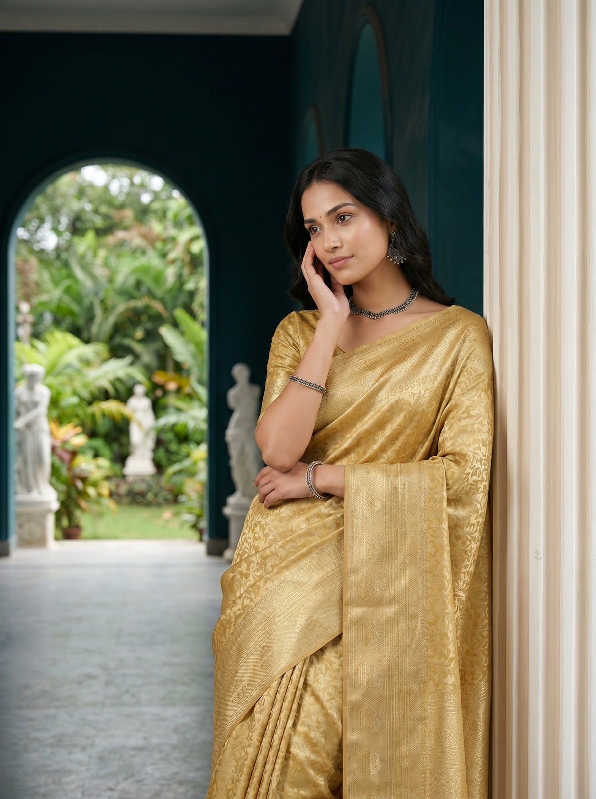 MIMOSA Mustard Kanjivaram Art Silk Saree — pose 10 styling detail