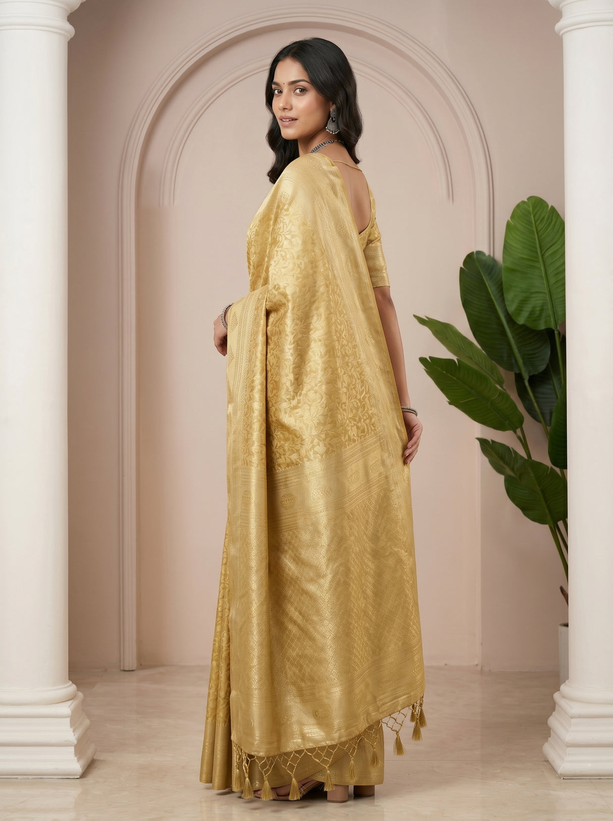 MIMOSA Mustard Kanjivaram Art Silk Saree — pose 7 styling detail