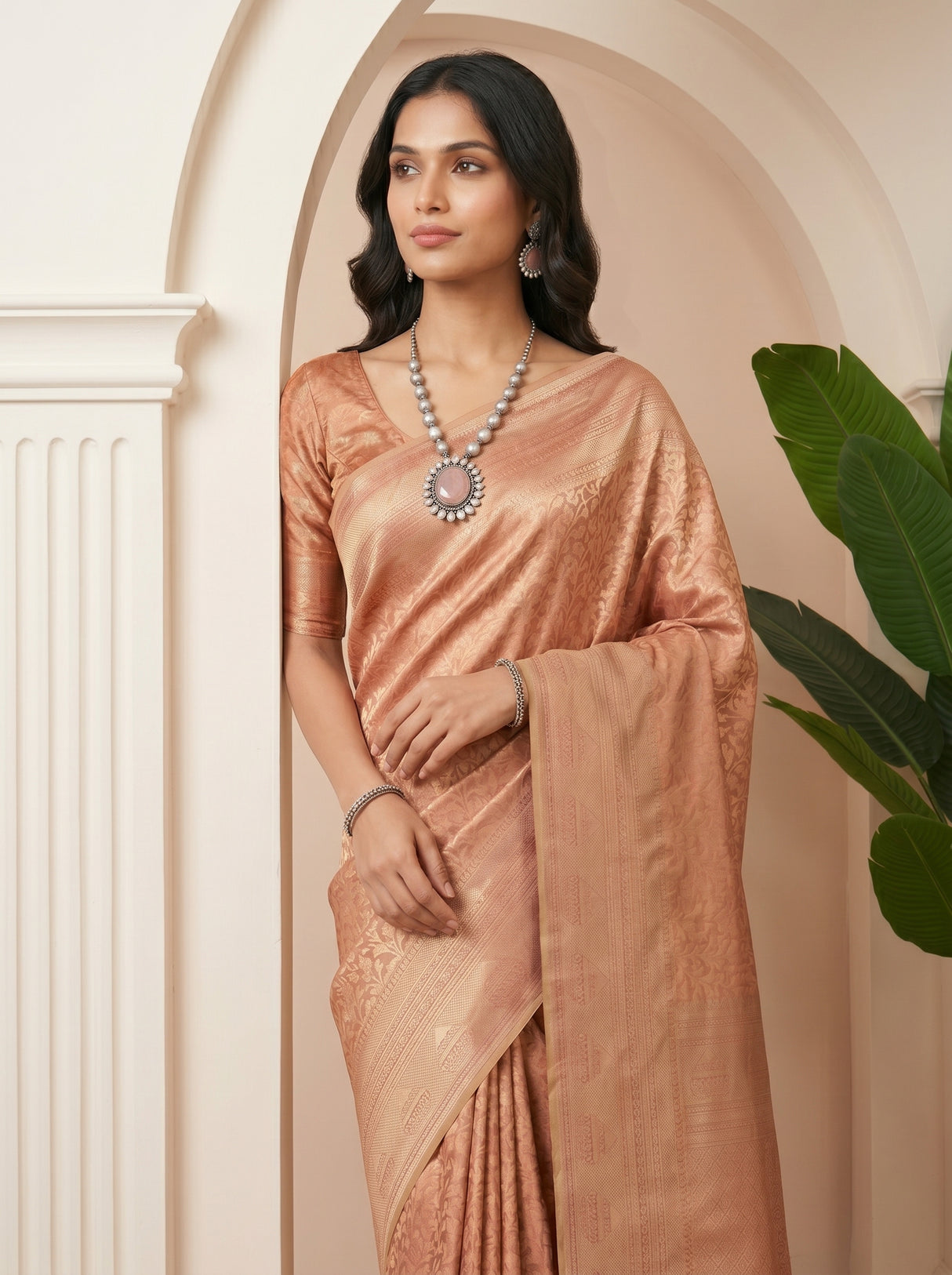 MIMOSA Peach Kanjivaram Art Silk Saree — pose 10 styling detail