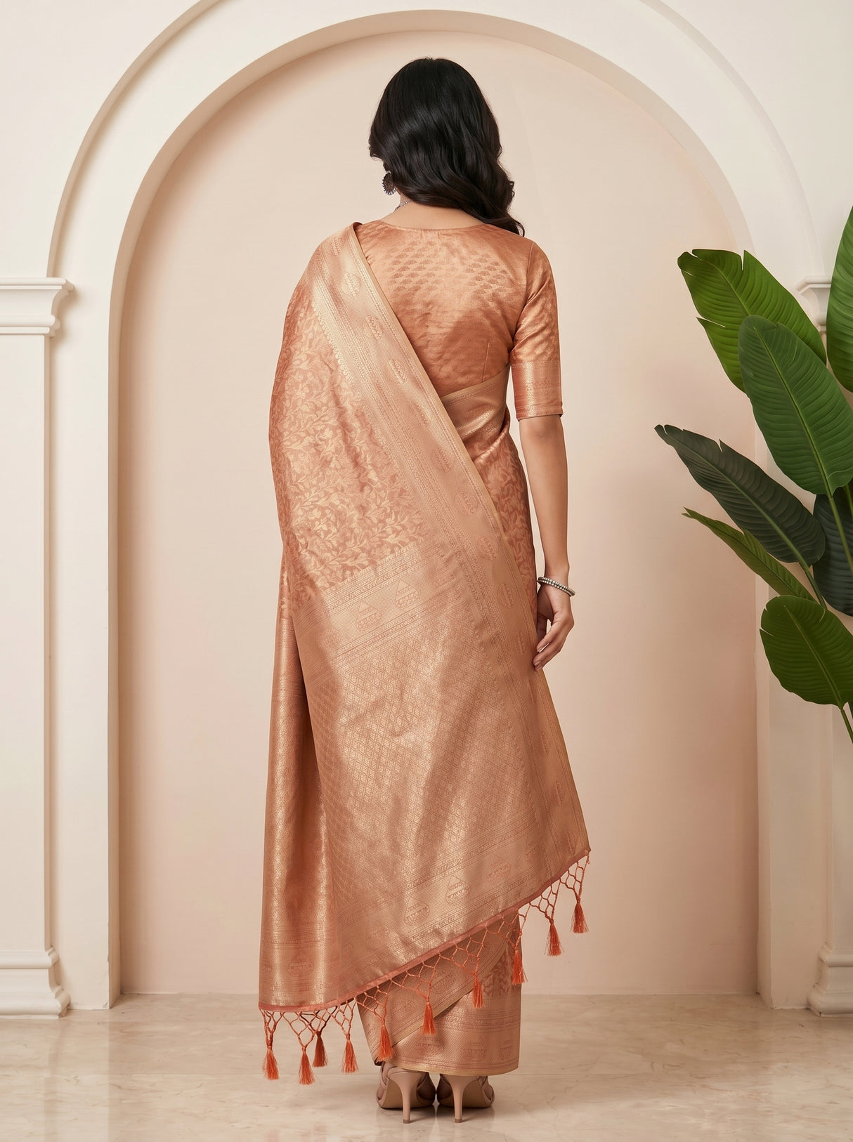 MIMOSA Peach Kanjivaram Art Silk Saree — pose 2 styling detail