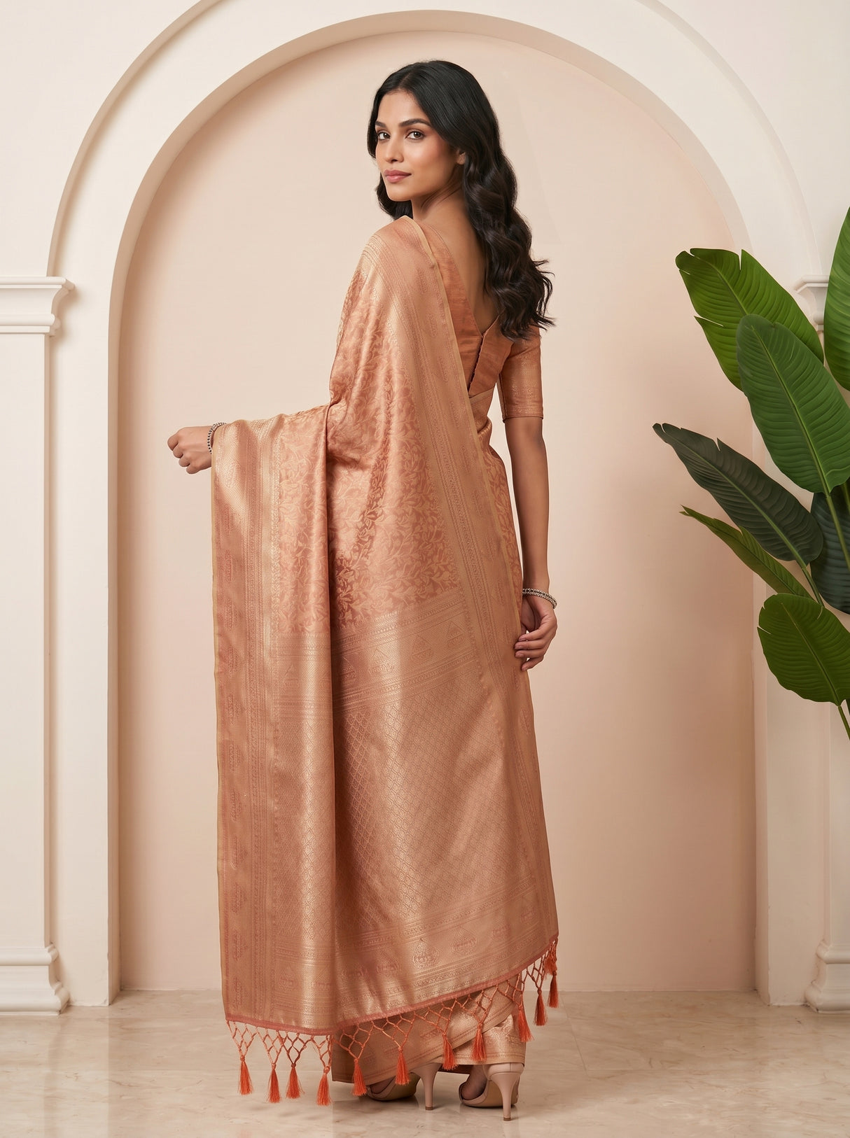 MIMOSA Peach Kanjivaram Art Silk Saree — pose 7 styling detail