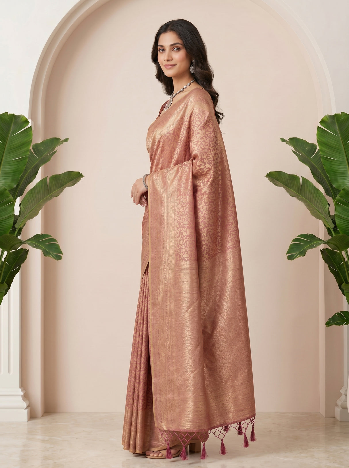 MIMOSA Pink Kanjivaram Art Silk Saree — pose 5 styling detail