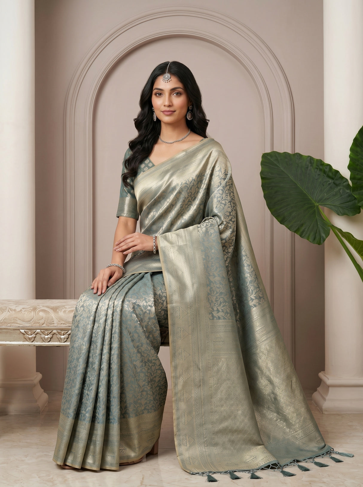 MIMOSA Sapphire Kanjivaram Art Silk Saree — pose 8 styling detail