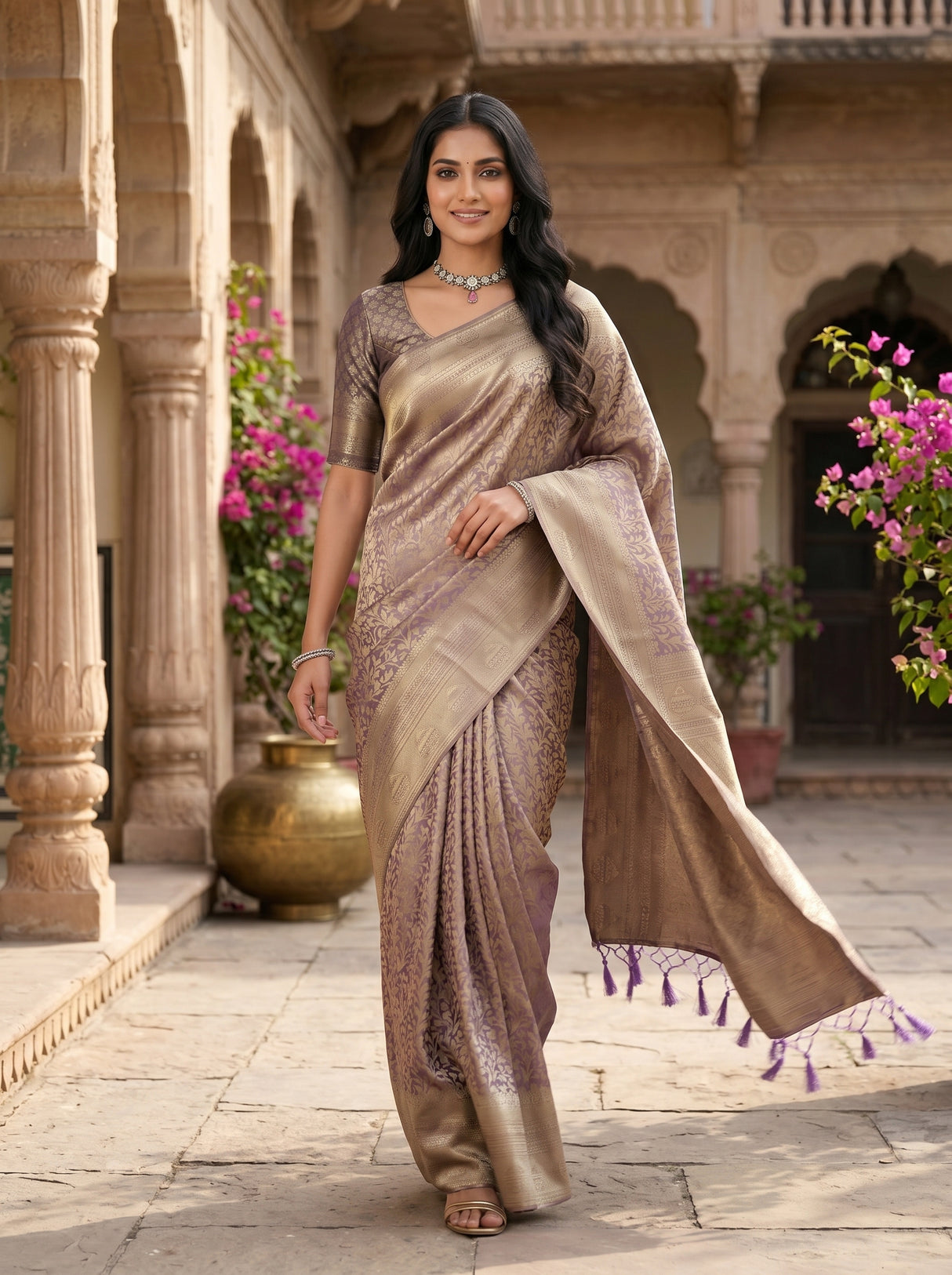 MIMOSA Violet Kanjivaram Art Silk Saree — pose 6 styling detail