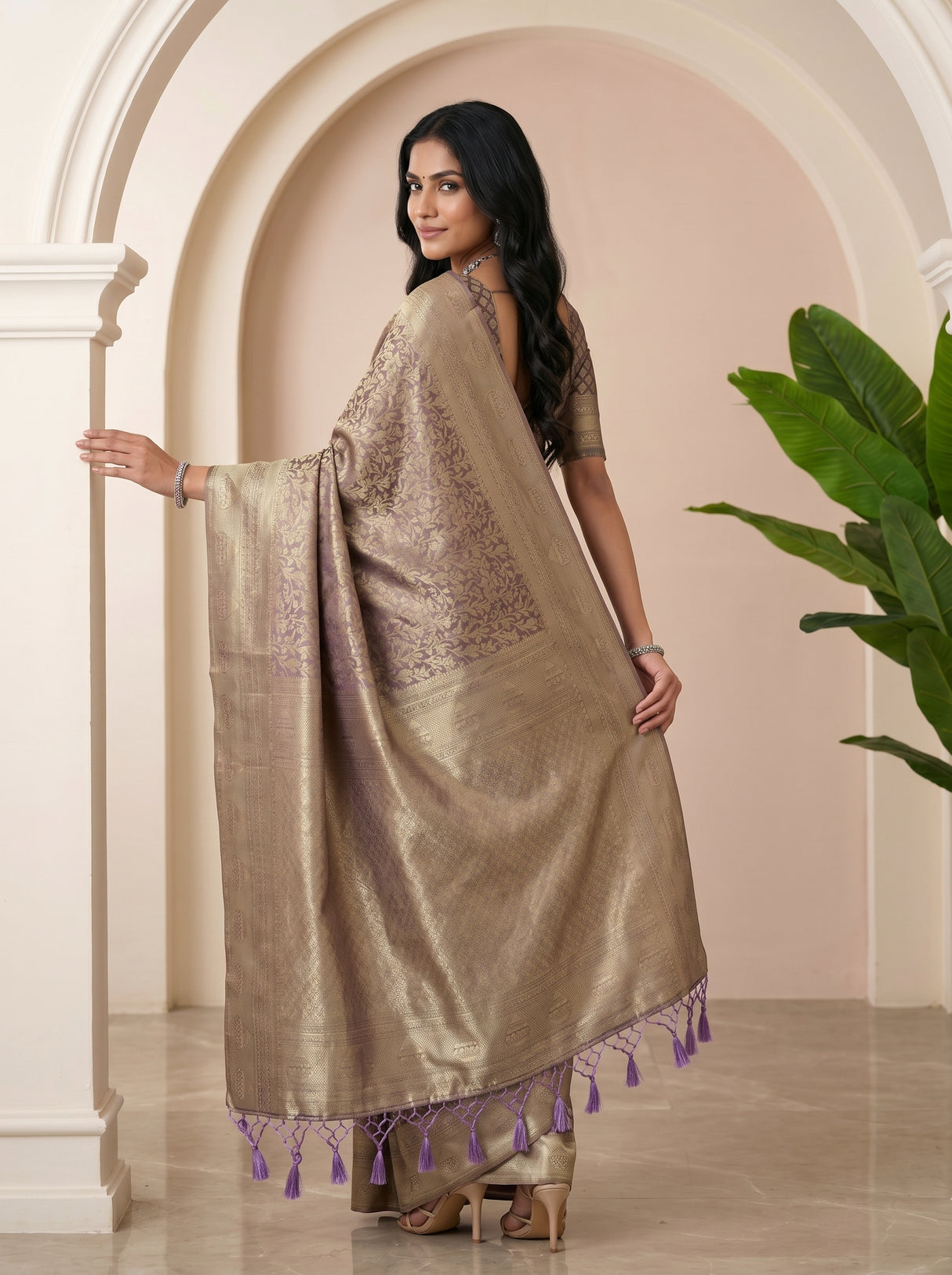 MIMOSA Violet Kanjivaram Art Silk Saree — pose 7 styling detail