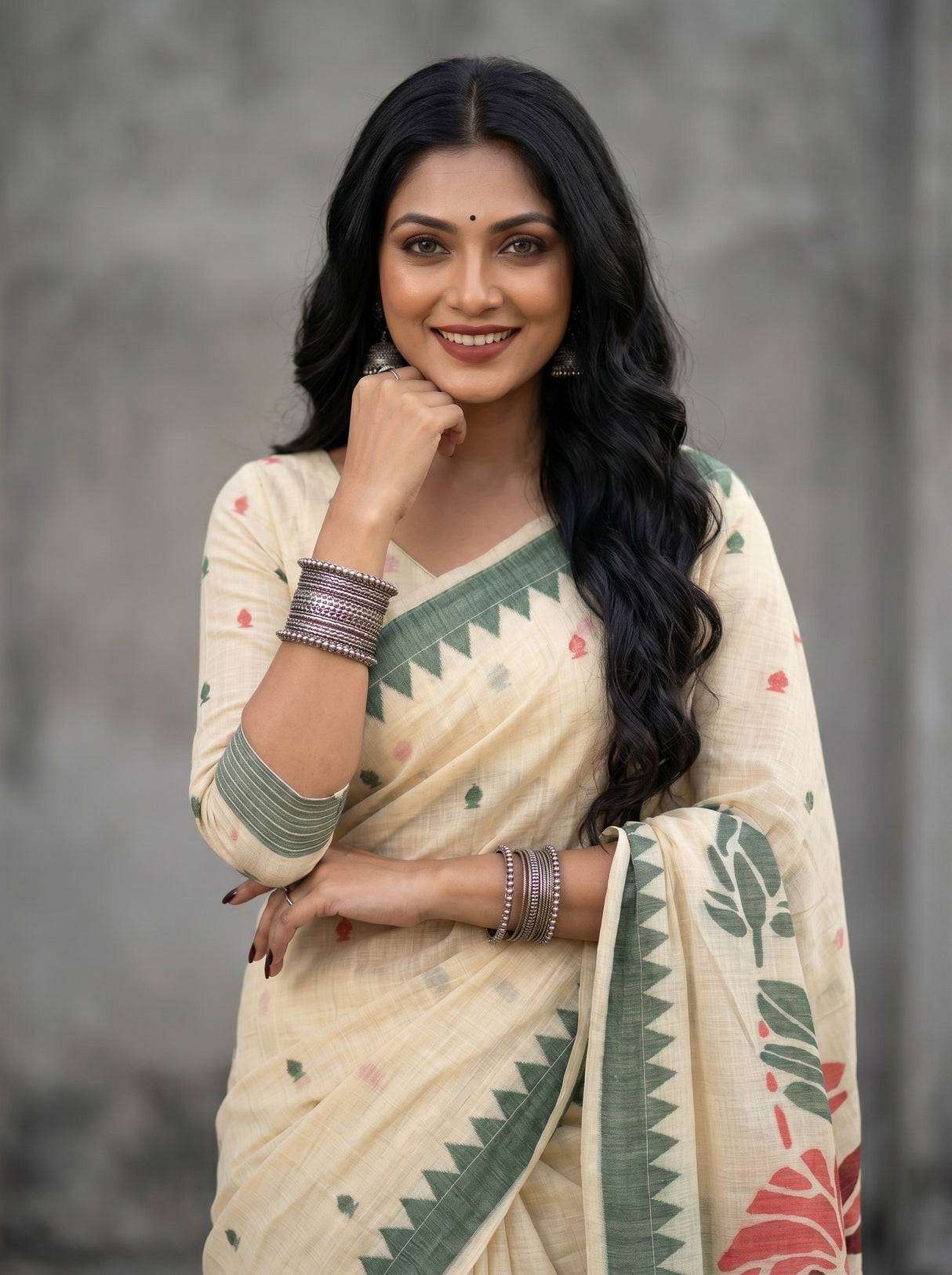 MIMOSA Maroon Saree Saree — pose 10 styling detail