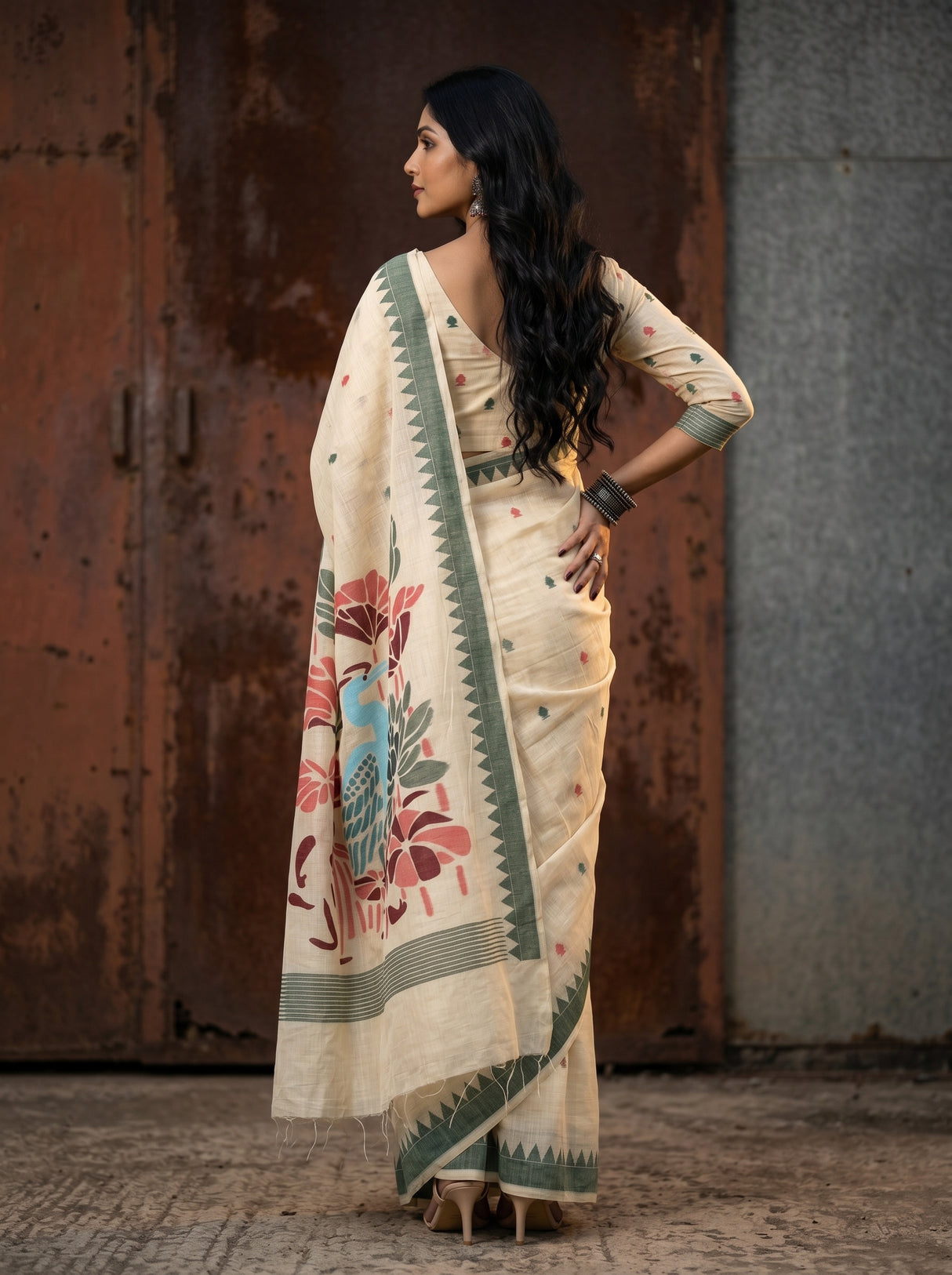 MIMOSA Maroon Saree Saree — pose 2 styling detail
