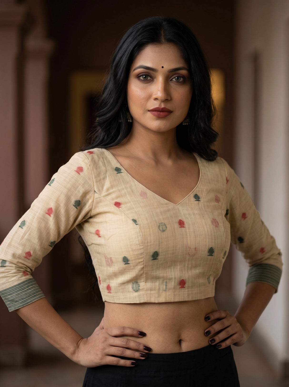 MIMOSA Maroon Saree Saree — blouse close-up