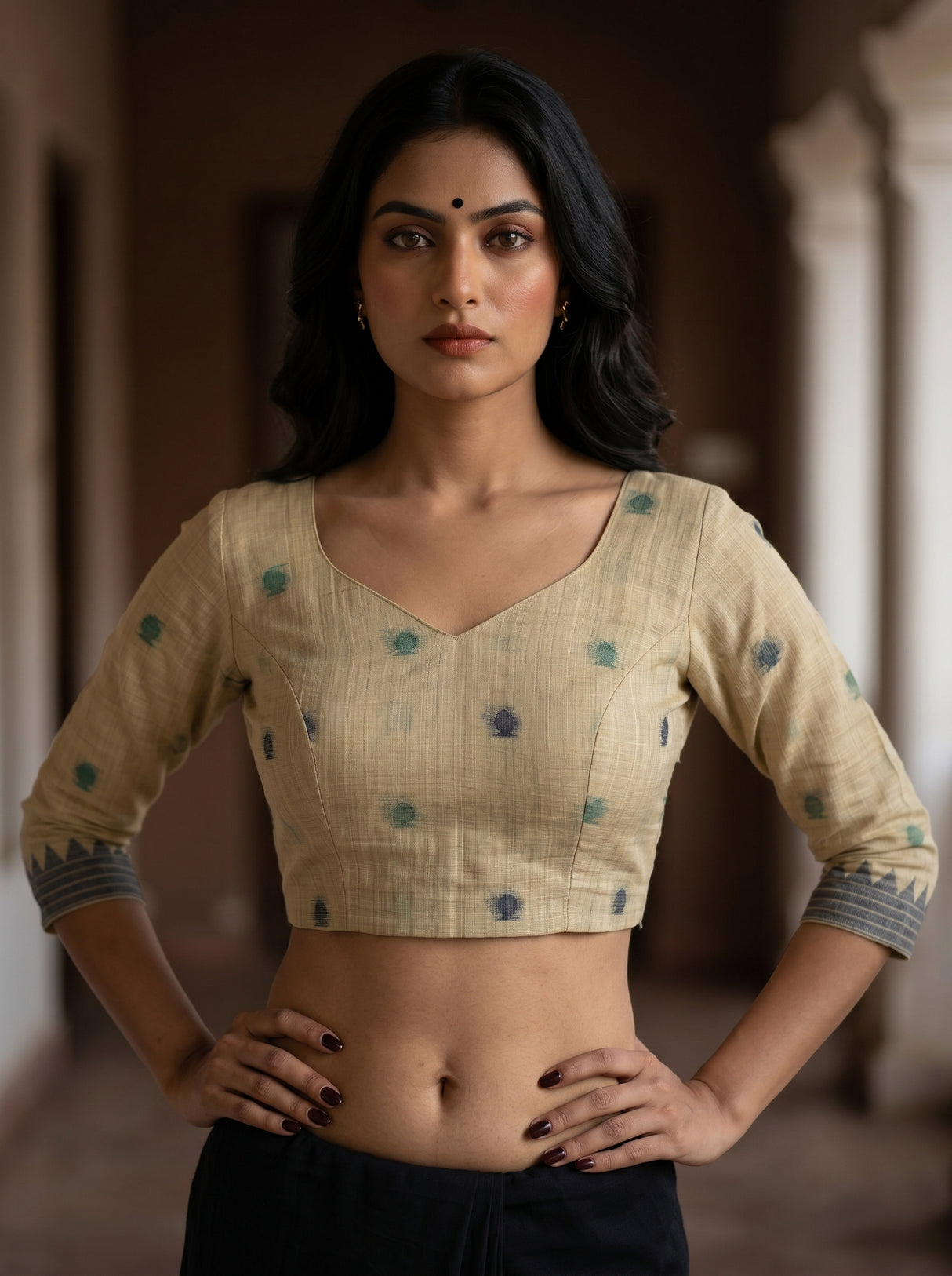 MIMOSA Navy Saree Saree — blouse close-up