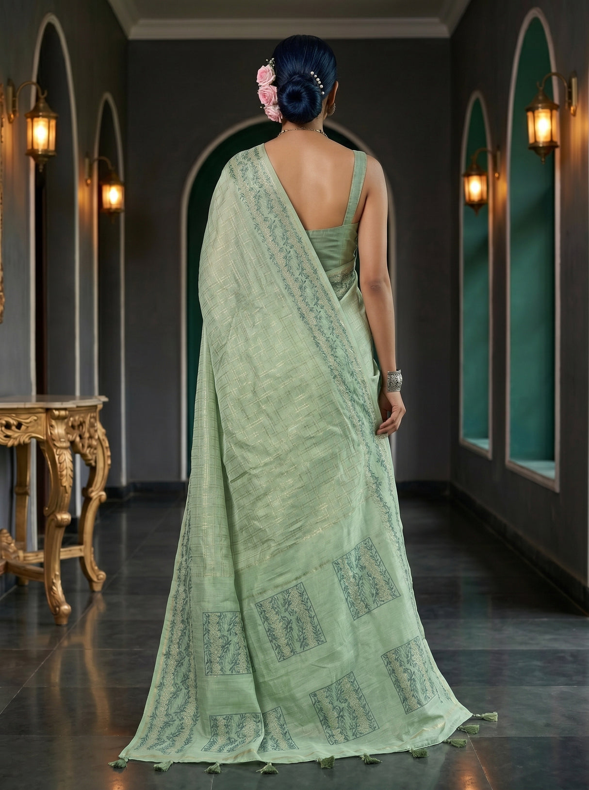 MIMOSA Pista Saree Saree — pose 2 styling detail