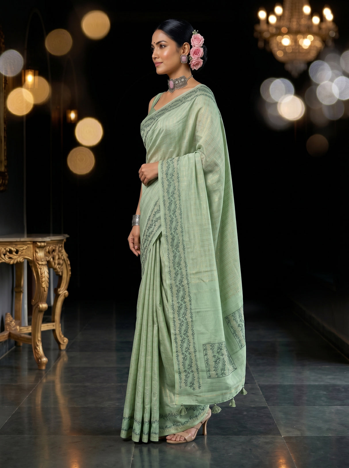 MIMOSA Pista Saree Saree — pose 3 styling detail