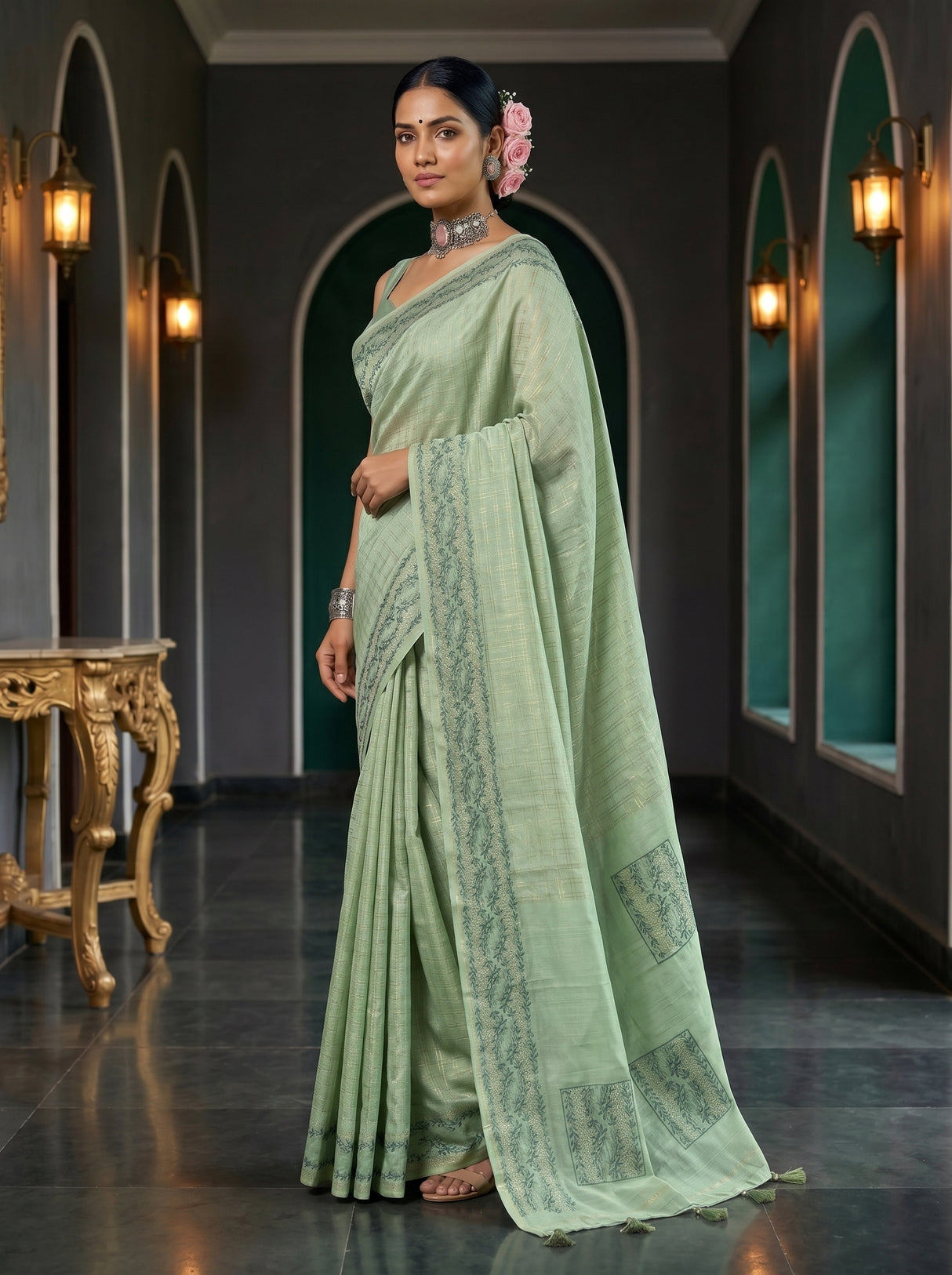 MIMOSA Pista Saree Saree — pose 9 styling detail