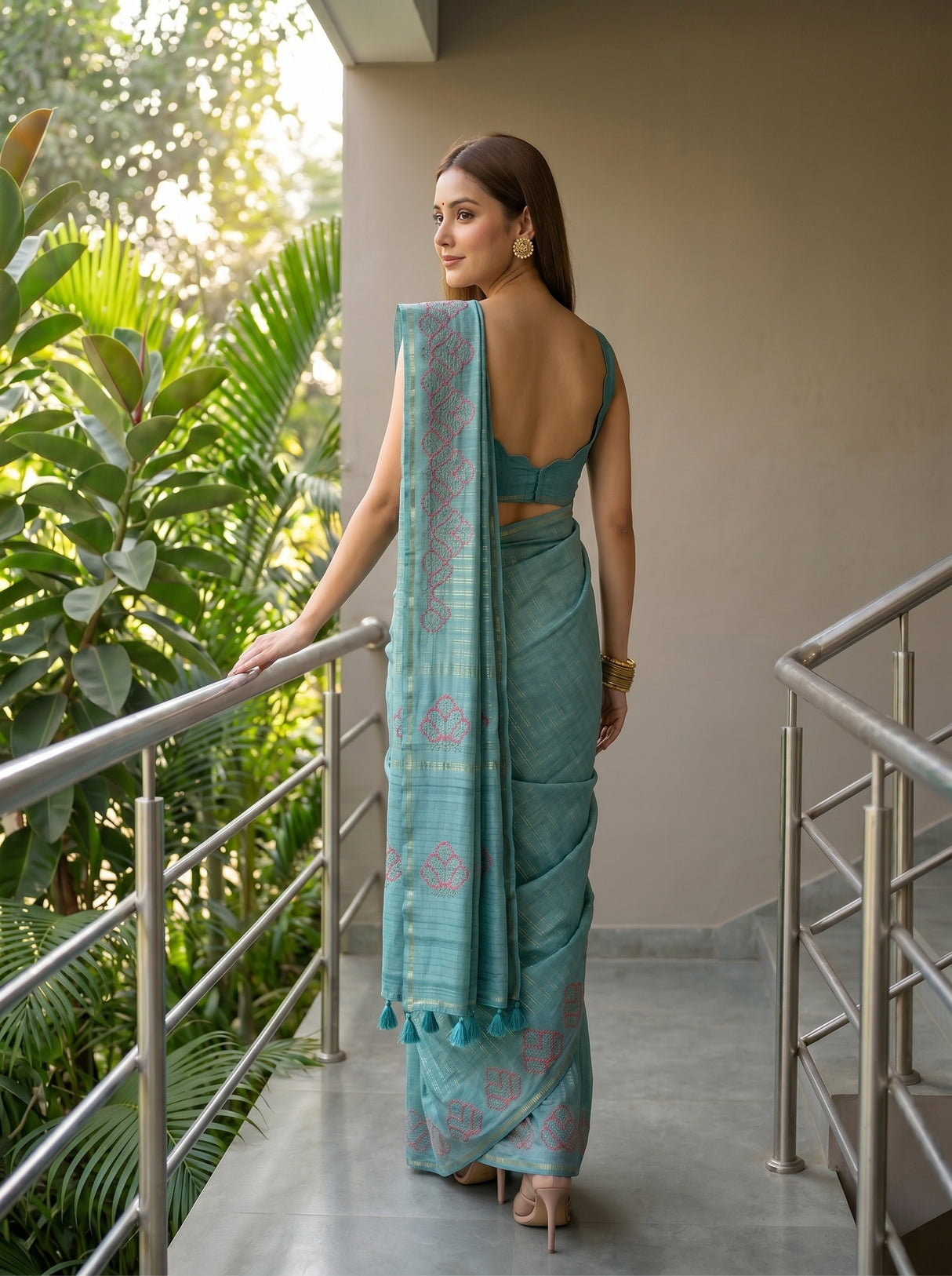 MIMOSA Sapphire Saree Saree — pose 2 styling detail