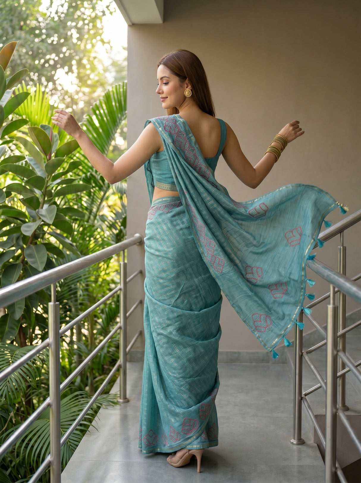 MIMOSA Sapphire Saree Saree — pose 3 styling detail