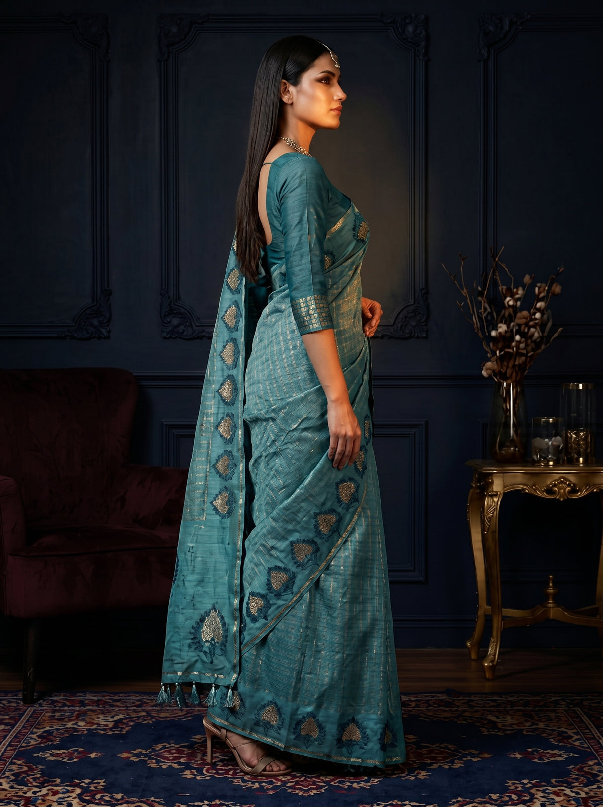 MIMOSA Sapphire Saree Saree — pose 3 styling detail