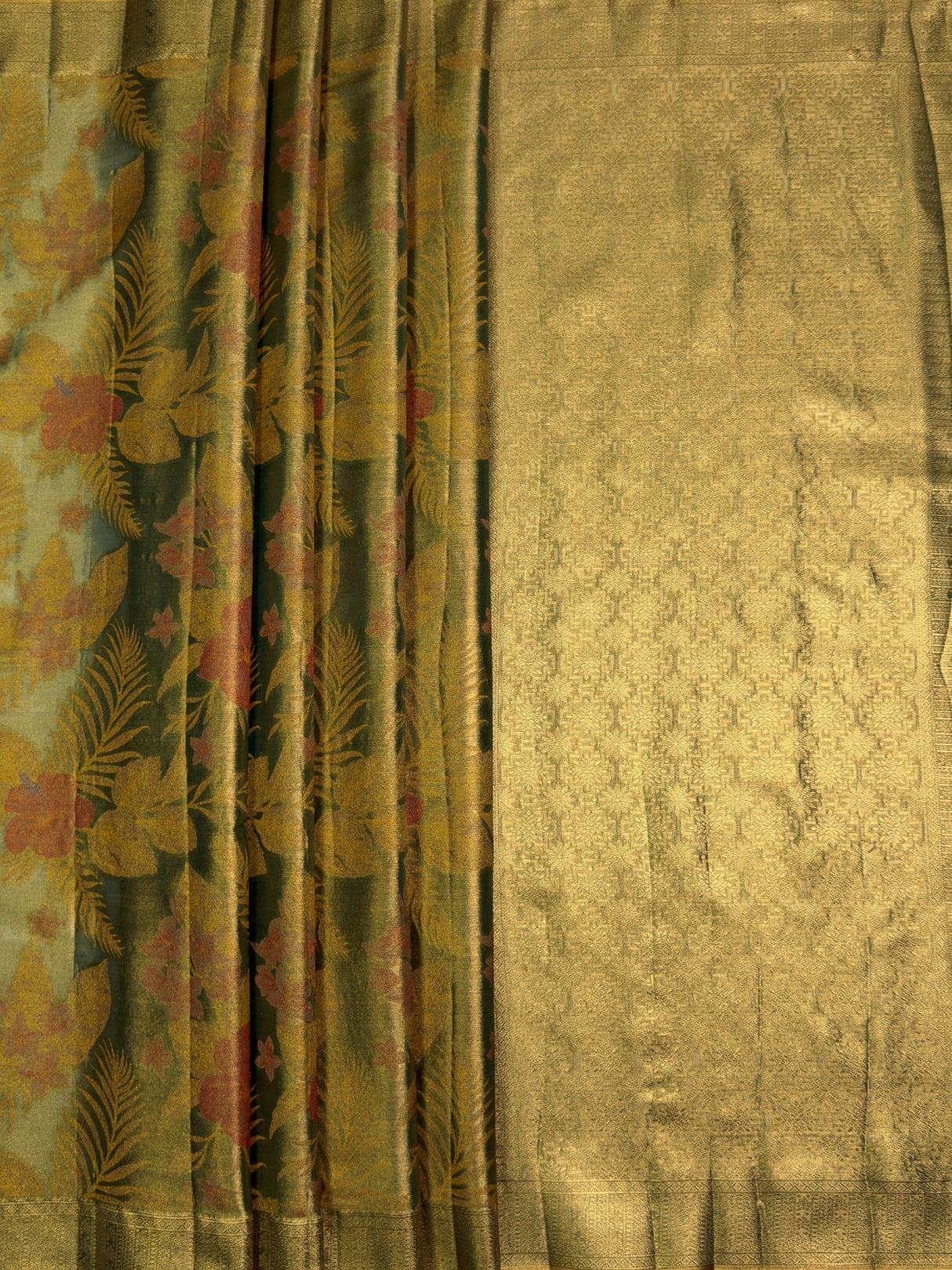 MIMOSA Green Saree Saree — pallu and zari work detail