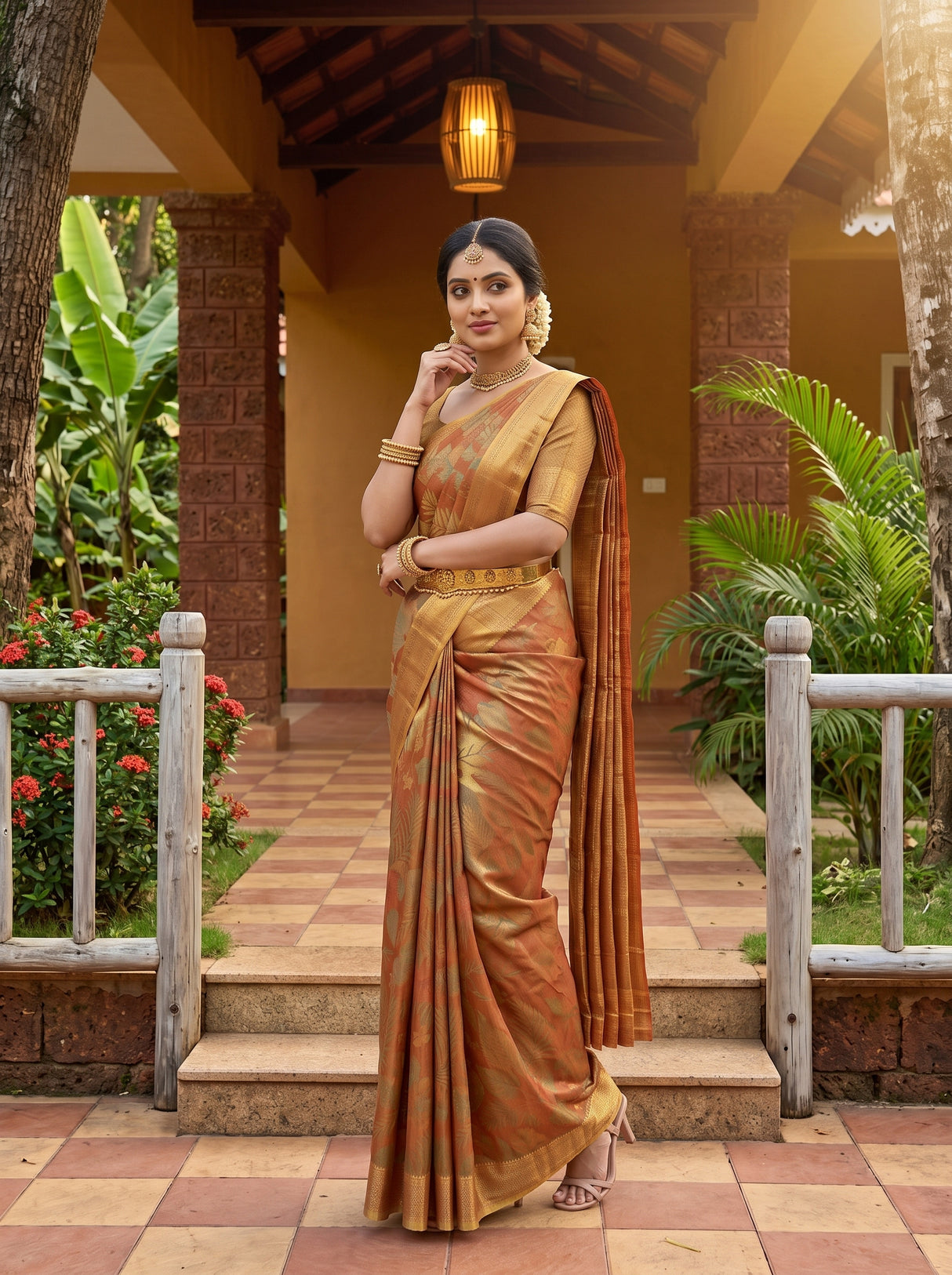 MIMOSA Orange Saree Saree — pose 5 styling detail
