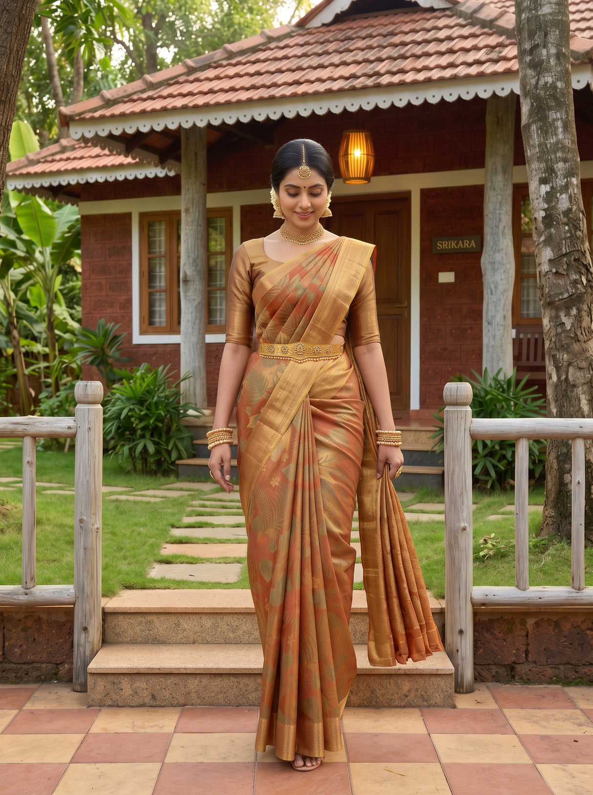 MIMOSA Orange Saree Saree — pose 6 styling detail