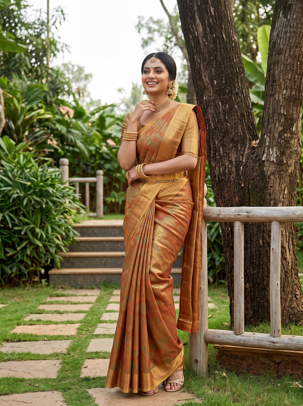 MIMOSA Orange Saree Saree — pose 9 styling detail