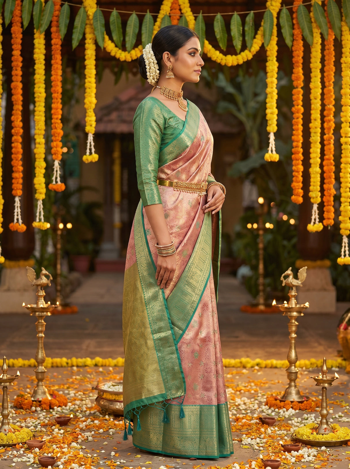 MIMOSA Gajari Kanjivaram Art Silk Saree β pose 3 styling detail