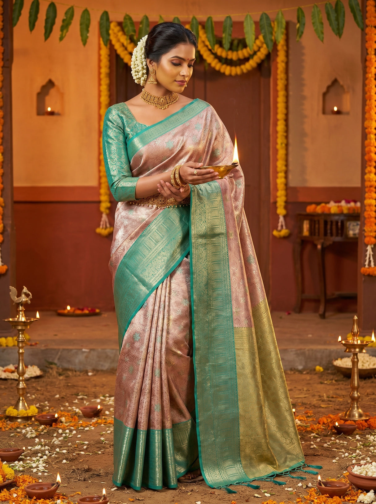 MIMOSA Maroon Kanjivaram Art Silk Saree β pose 4 styling detail