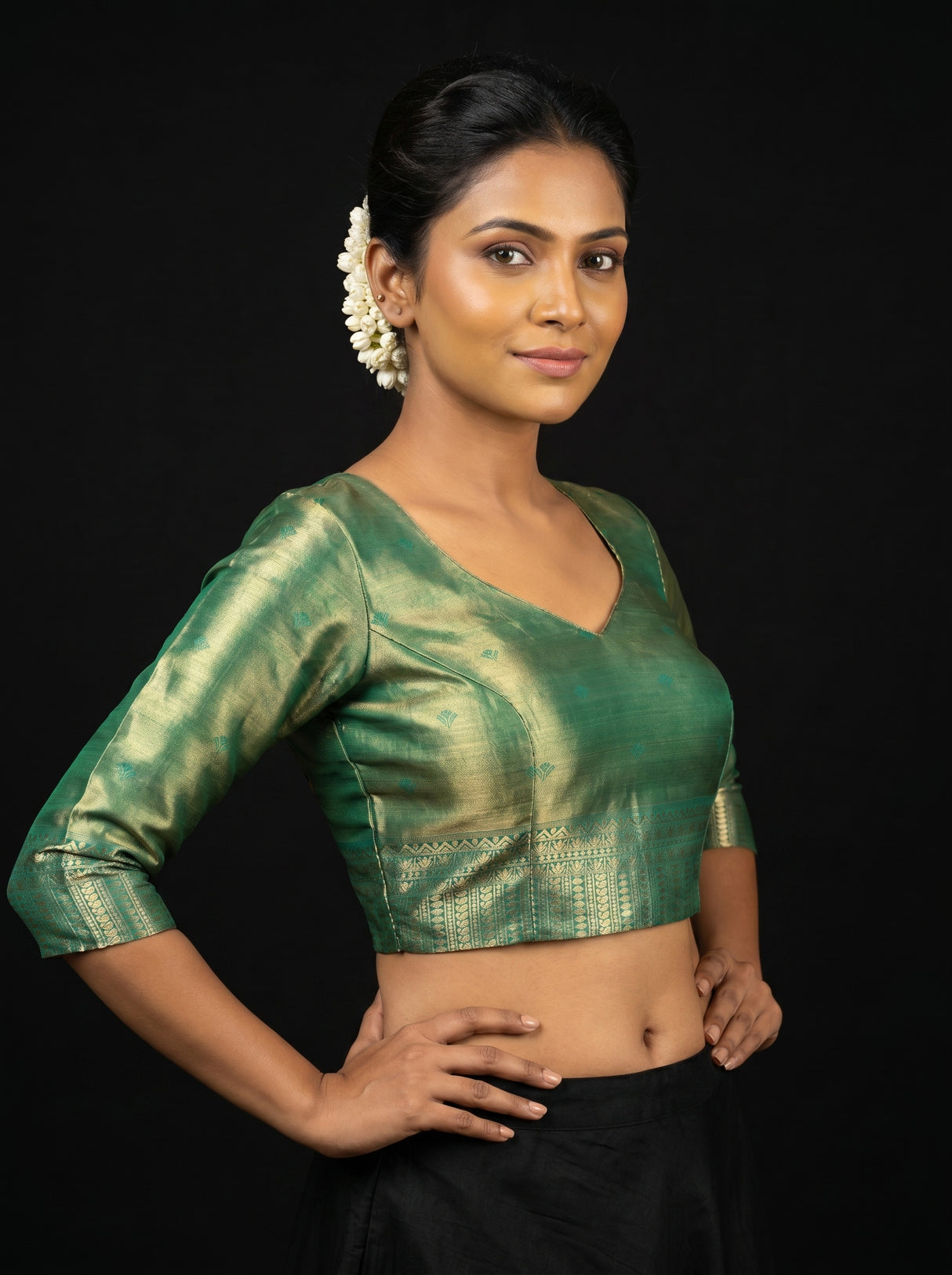MIMOSA Olive Kanjivaram Art Silk Saree β blouse close-up
