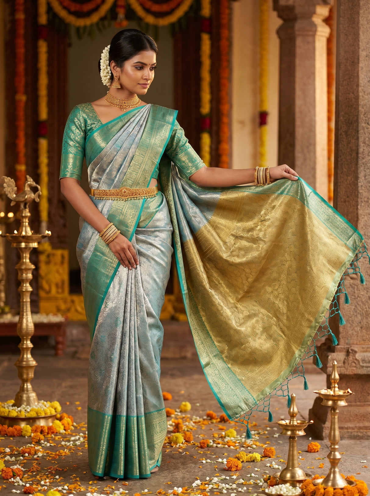 MIMOSA Saffire Kanjivaram Art Silk Saree β pose 6 styling detail