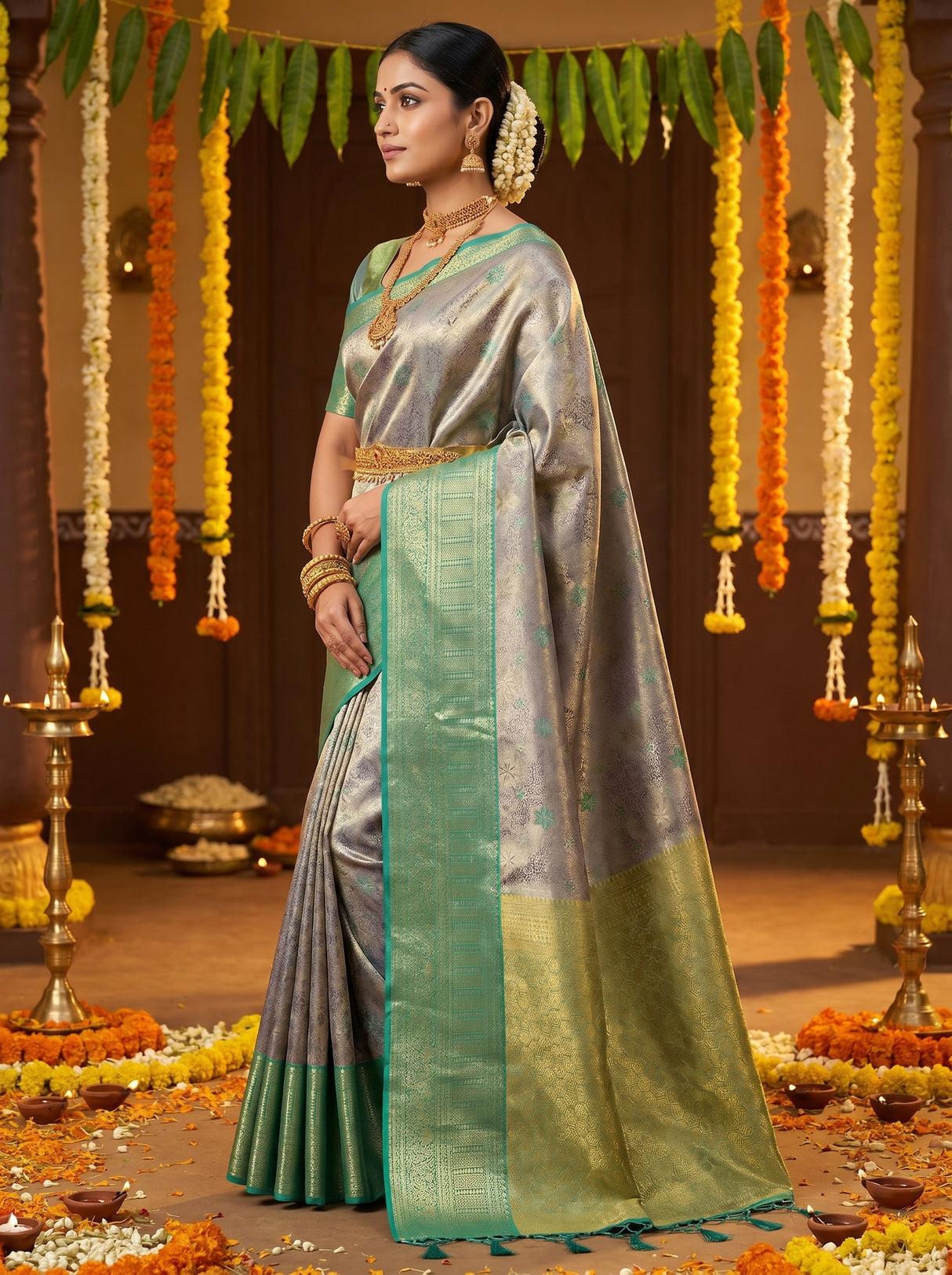 MIMOSA Violet Kanjivaram Art Silk Saree β pose 3 styling detail