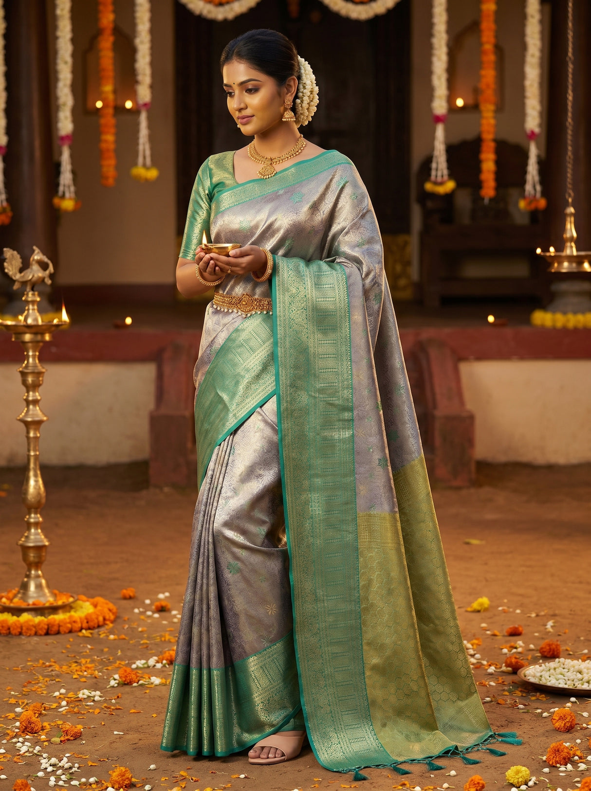 MIMOSA Violet Kanjivaram Art Silk Saree β pose 4 styling detail