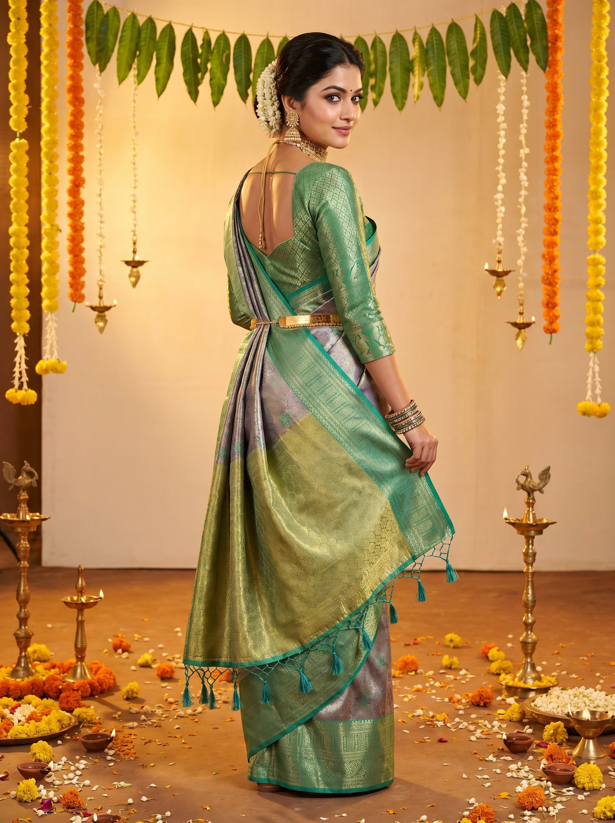 MIMOSA Violet Kanjivaram Art Silk Saree β pose 9 styling detail