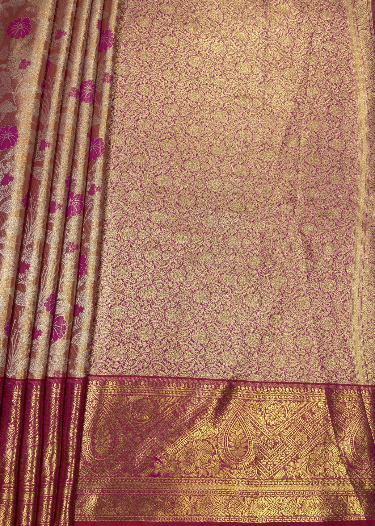 MIMOSA Gajari Kanjivaram Art Silk Saree β pallu and zari work detail