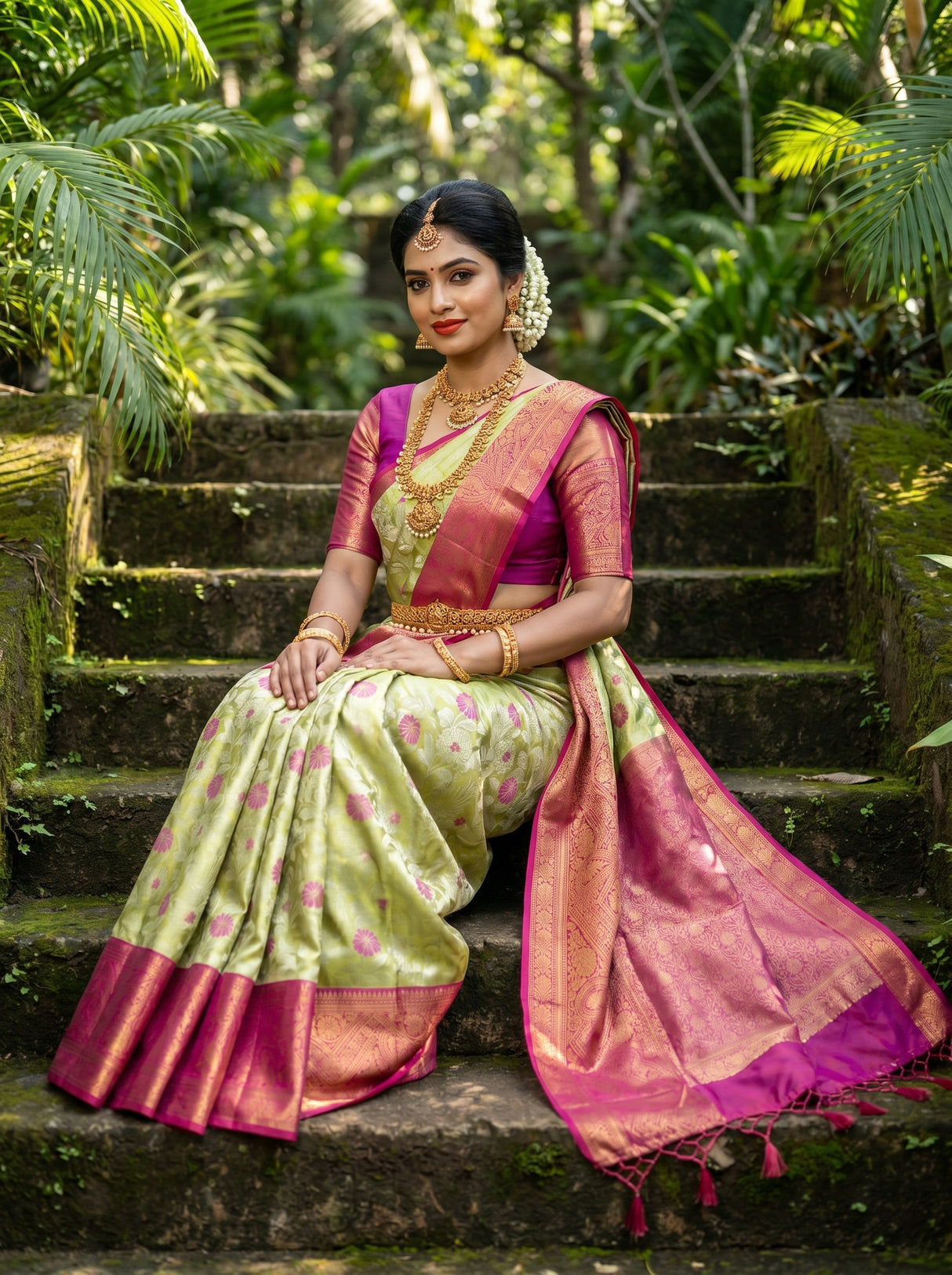 MIMOSA Olive Kanjivaram Art Silk Saree β pose 7 styling detail