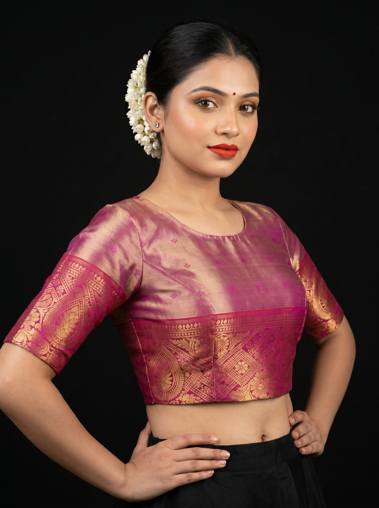 MIMOSA Olive Kanjivaram Art Silk Saree β blouse close-up