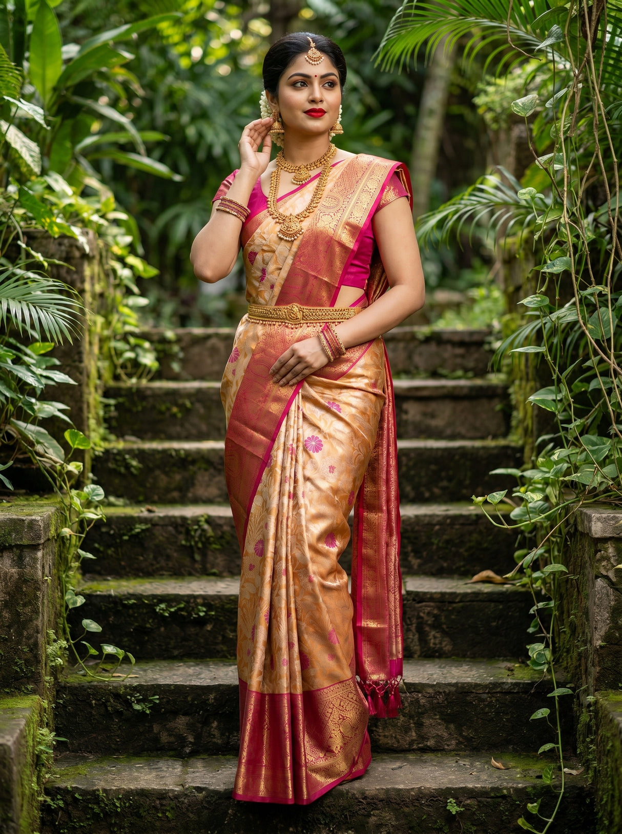 MIMOSA Orange Kanjivaram Art Silk Saree β pose 8 styling detail