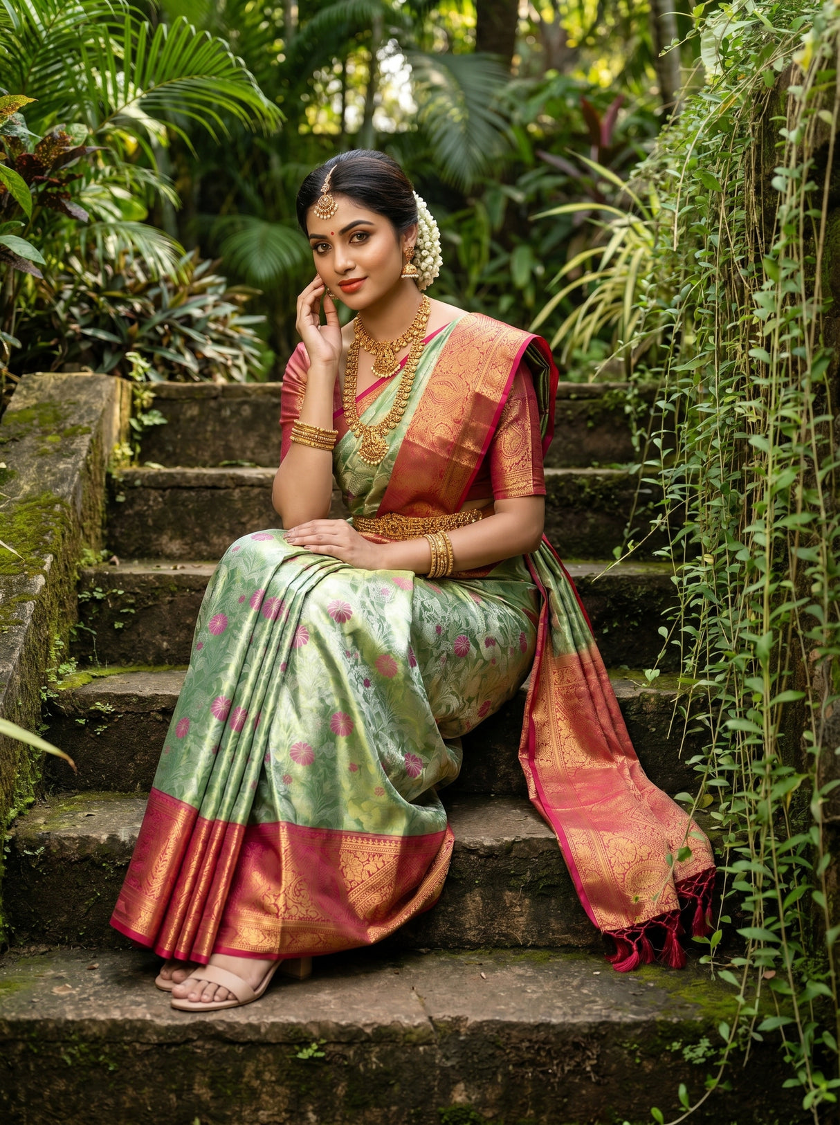 MIMOSA Rama Kanjivaram Art Silk Saree β pose 4 styling detail