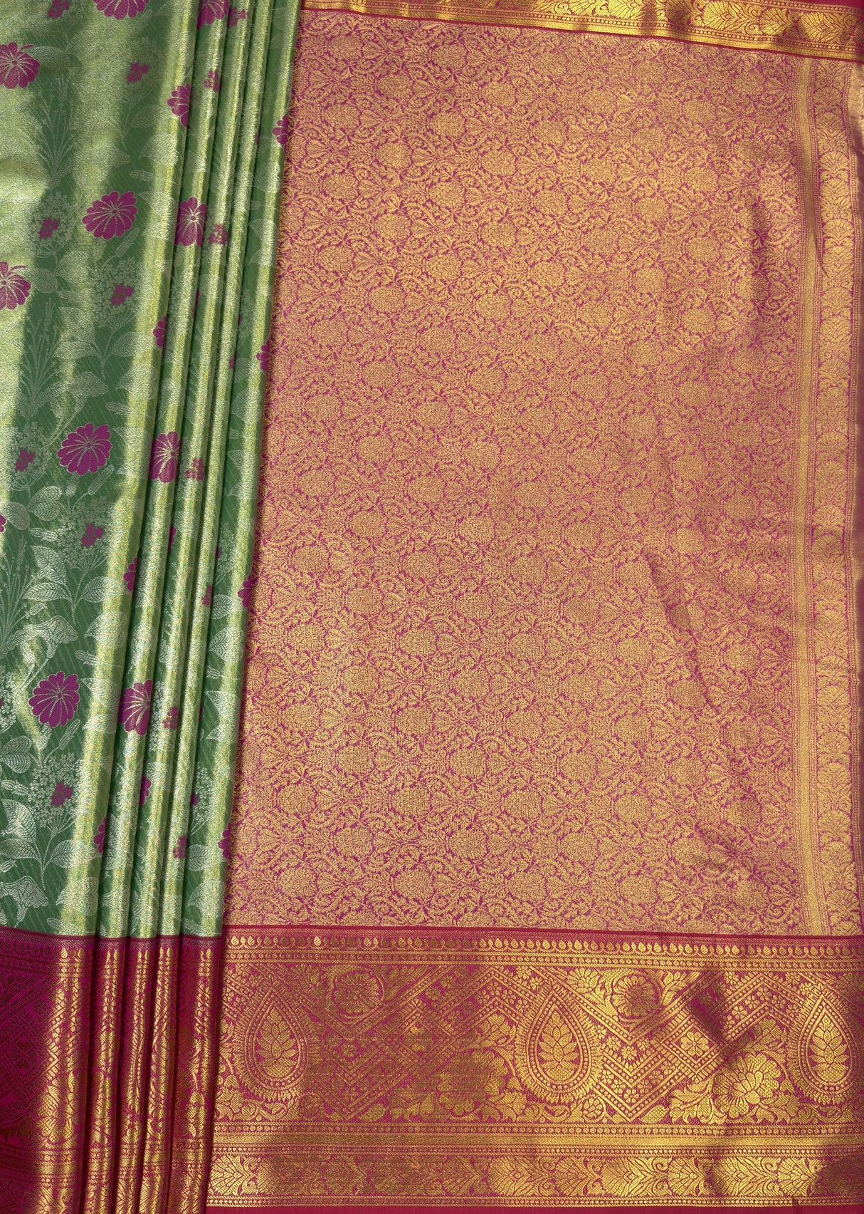 MIMOSA Rama Kanjivaram Art Silk Saree β pallu and zari work detail