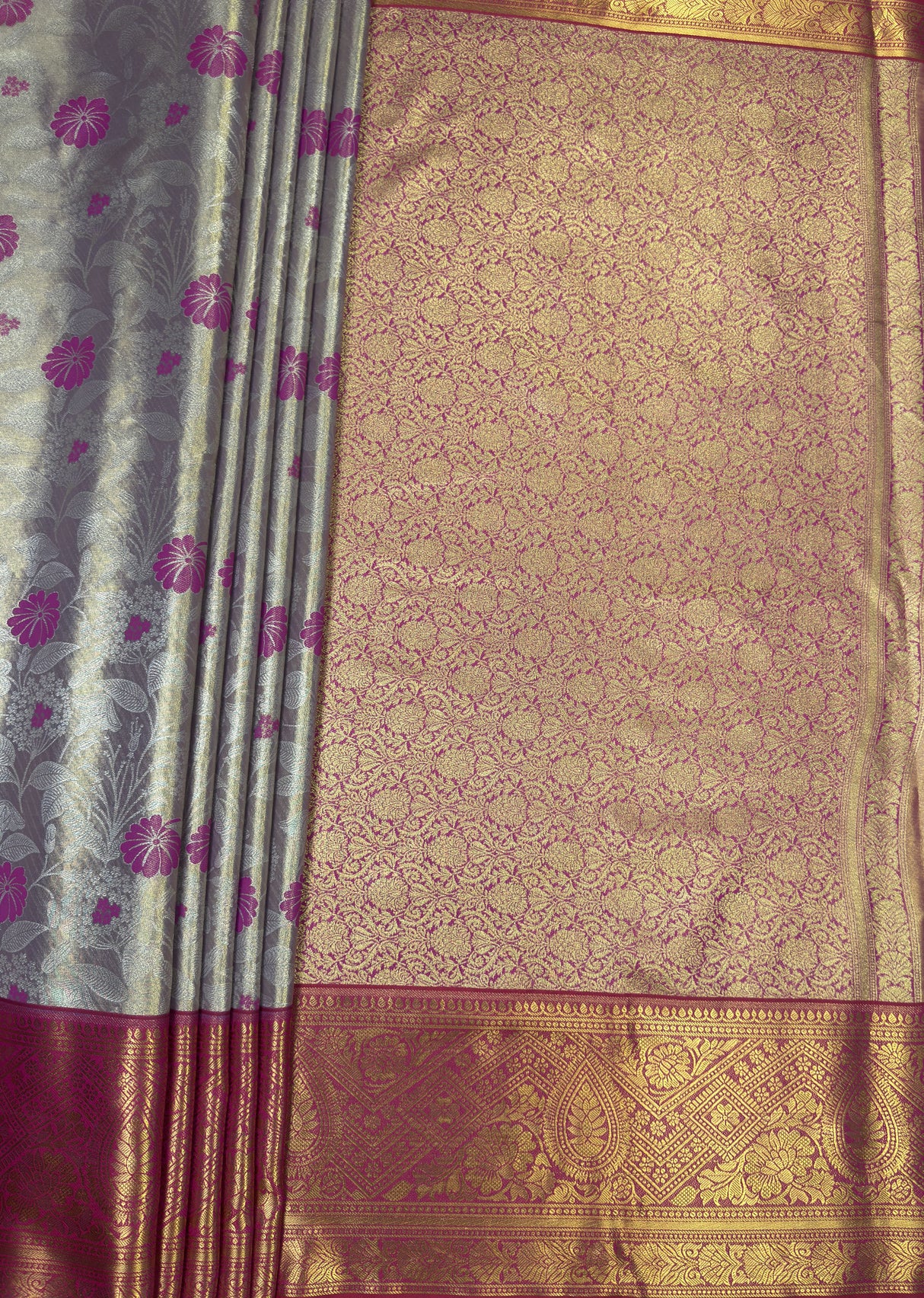 MIMOSA Violet Kanjivaram Art Silk Saree β pallu and zari work detail