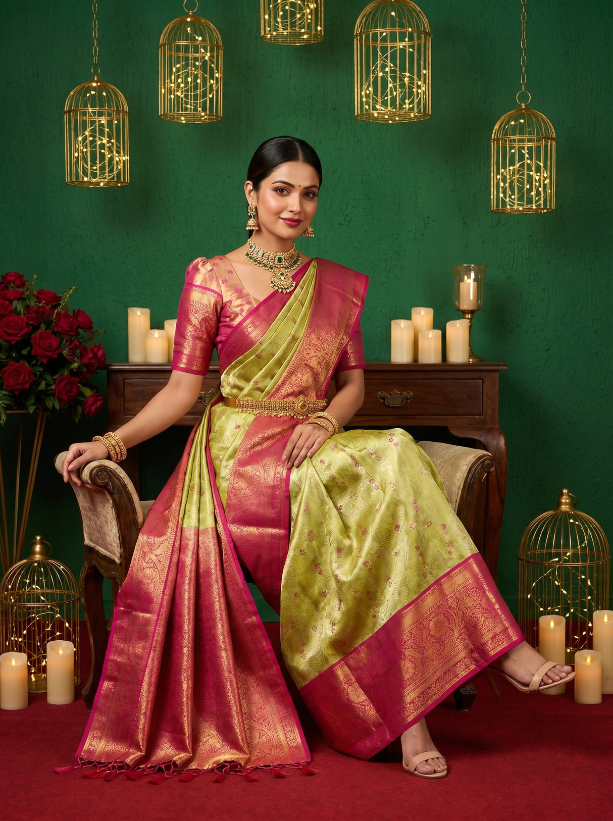 MIMOSA Green Kanjivaram Art Silk Saree β pose 8 styling detail