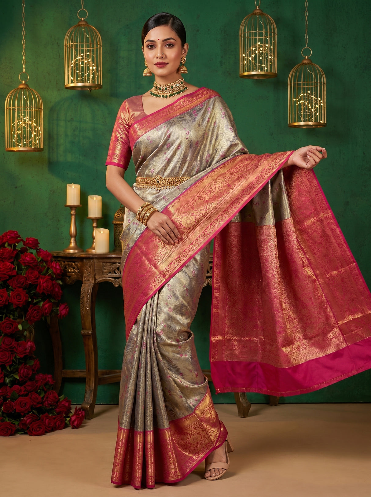 MIMOSA Lavender Kanjivaram Art Silk Saree β pose 6 styling detail