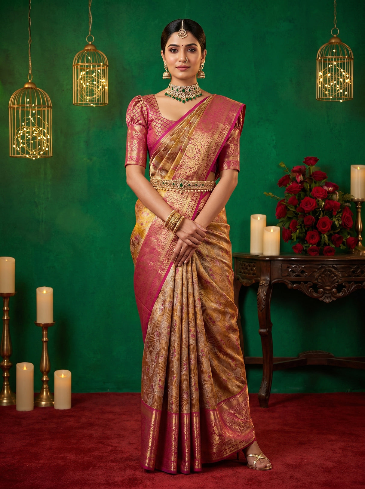 MIMOSA Maroon Kanjivaram Art Silk Saree β draped on mannequin