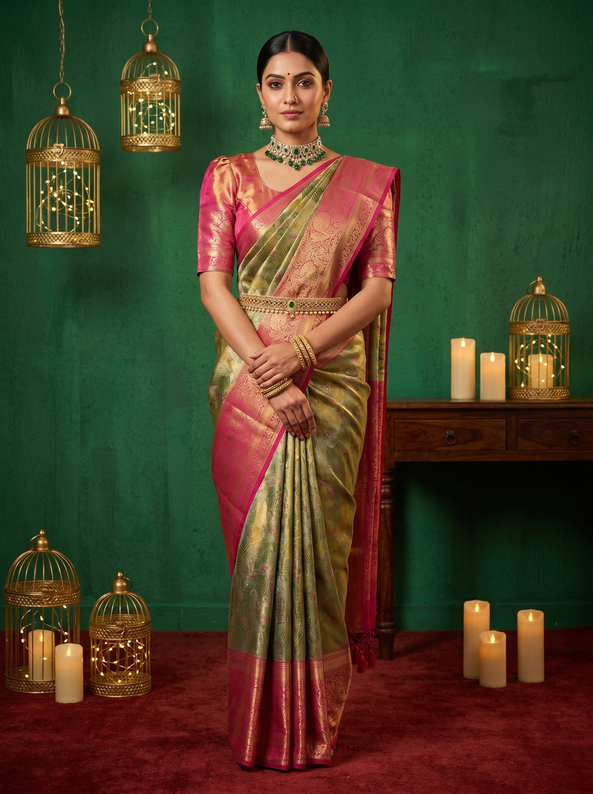 MIMOSA Olive Kanjivaram Art Silk Saree β draped on mannequin