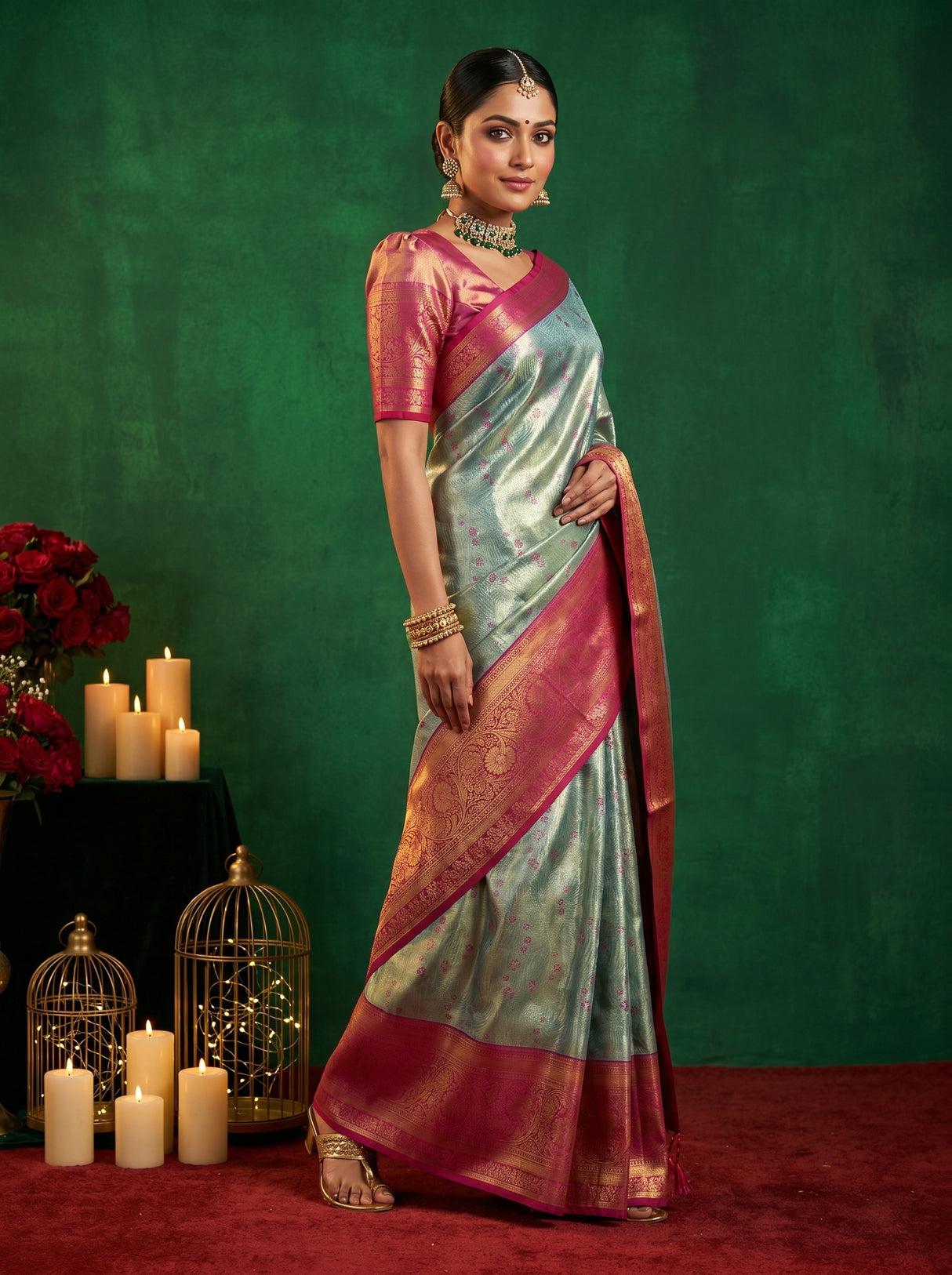 MIMOSA Saffire Kanjivaram Art Silk Saree β pose 5 styling detail
