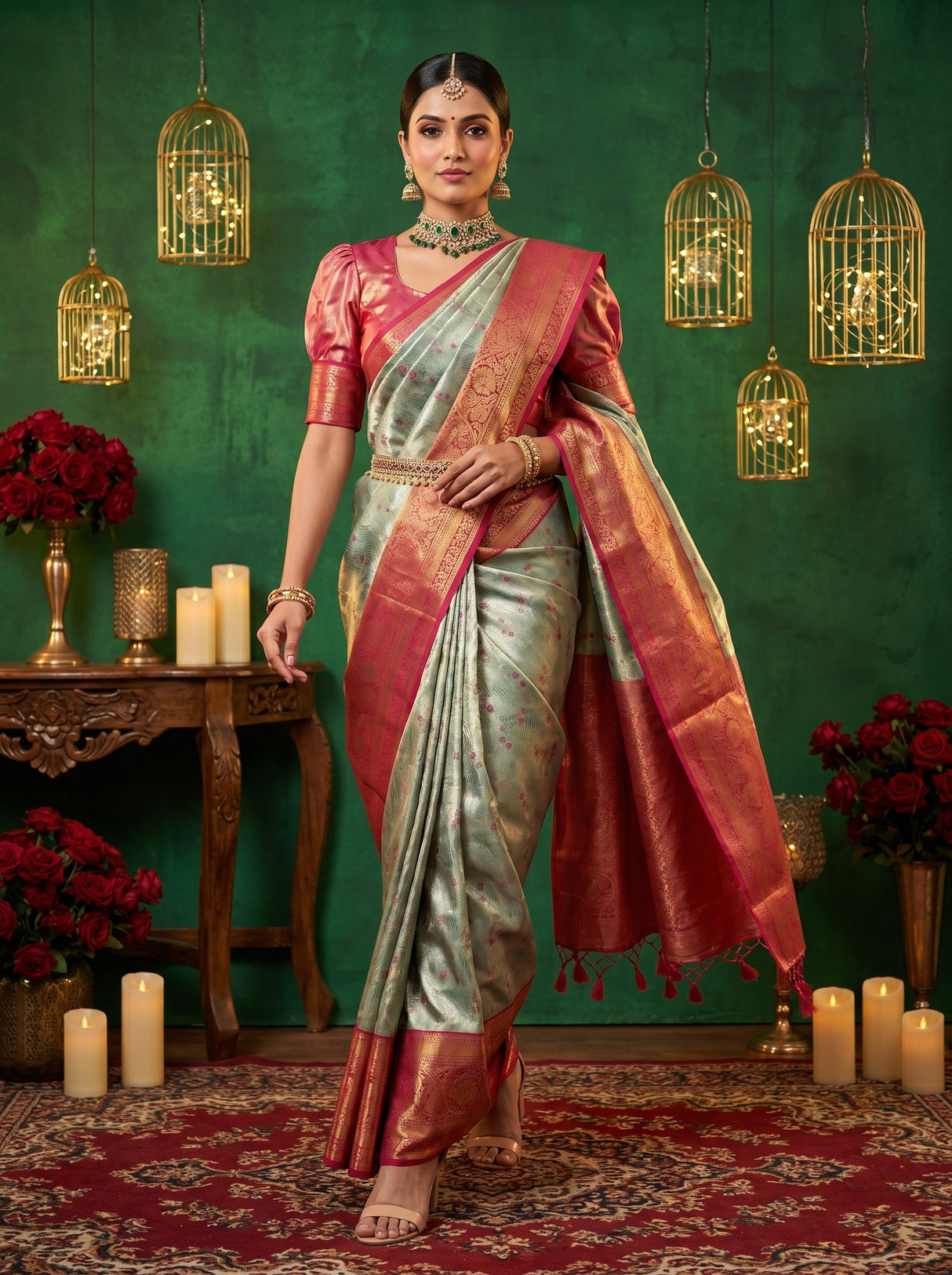 MIMOSA Saffire Kanjivaram Art Silk Saree β pose 7 styling detail