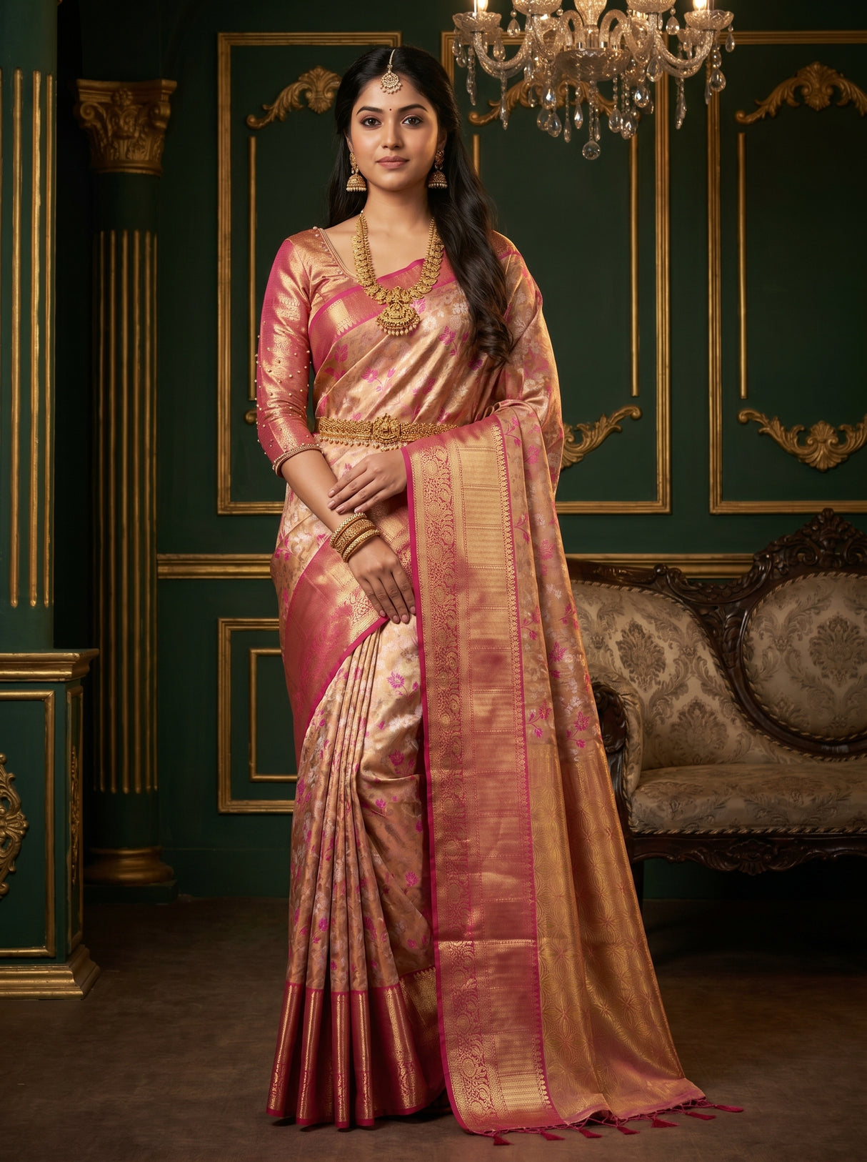 MIMOSA Gajari Kanjivaram Art Silk Saree β Draped Mannequin View