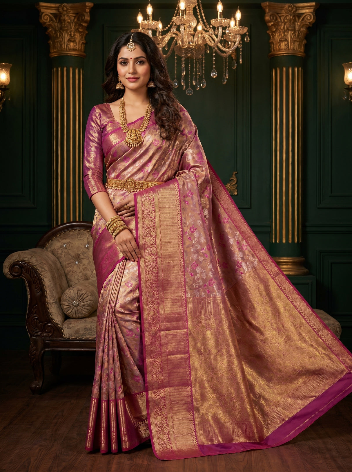 MIMOSA Gajari Kanjivaram Art Silk Saree β pose 6 styling detail