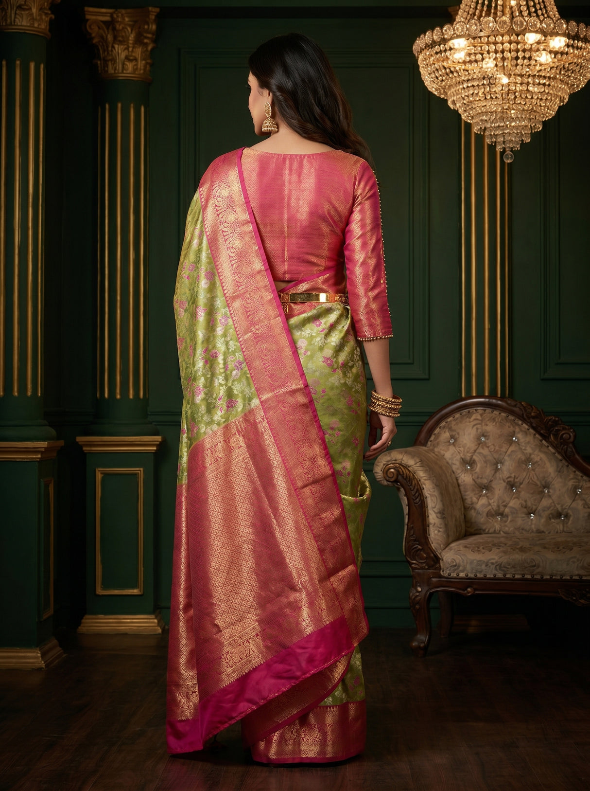 MIMOSA Olive Kanjivaram Art Silk Saree β Blouse Fabric Detail