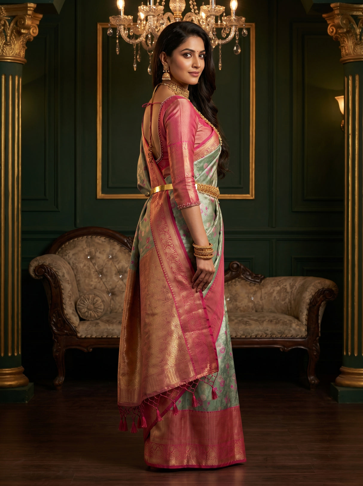 MIMOSA Saffire Kanjivaram Art Silk Saree β pose 9 styling detail